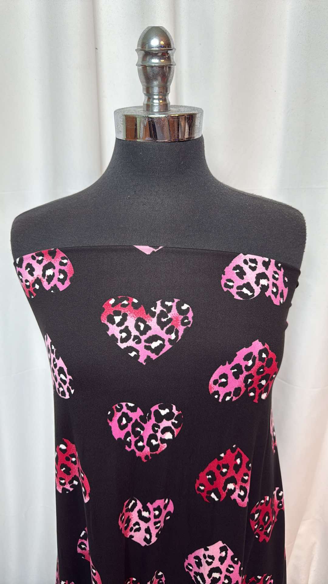 Leopard Hearts on Black Double Brushed Poly Spandex Fabric - 2 Yard Cut - Soft Stretchy Material for DIY Dresses, Leggings & Activewear