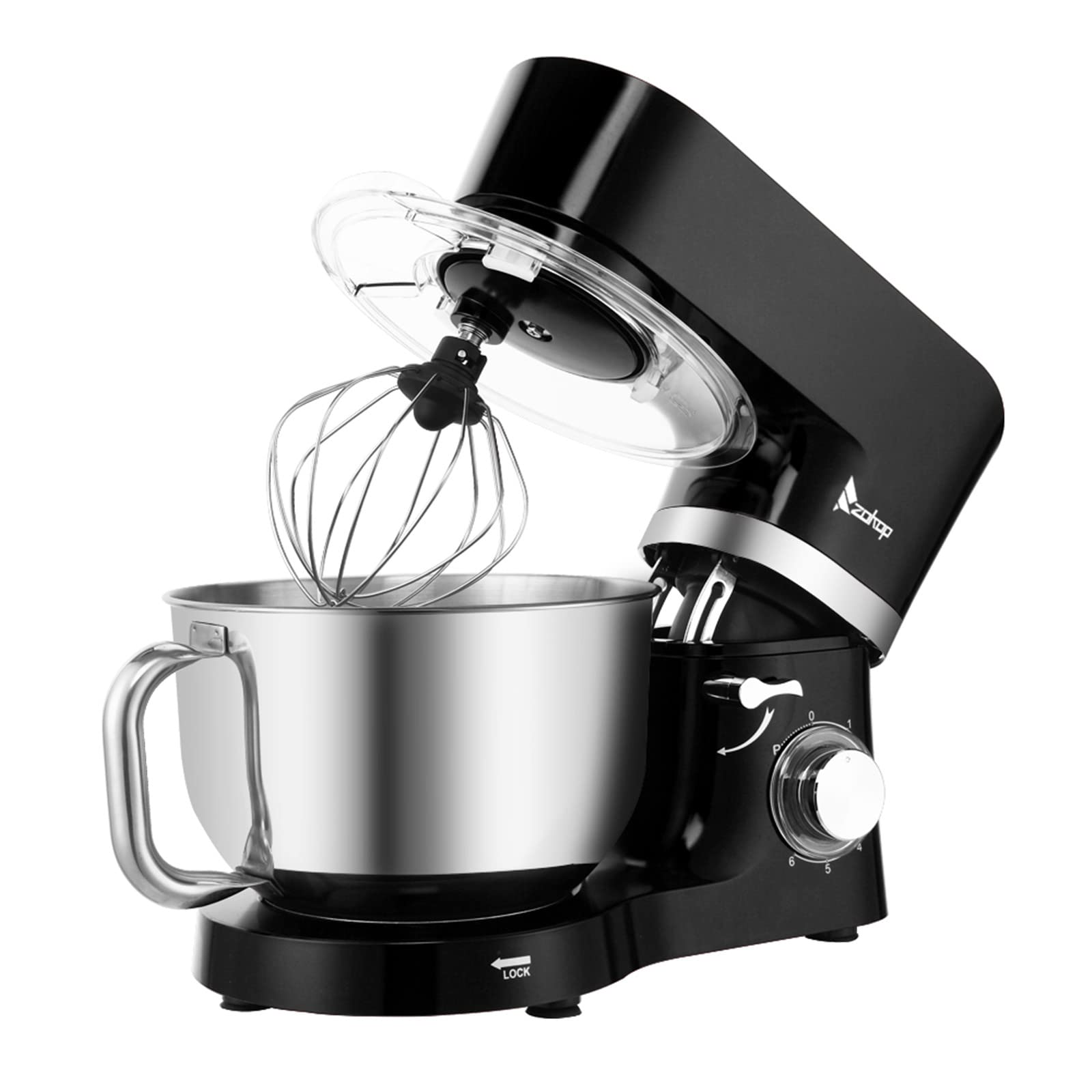 HGPZ 5.5L 660W Stand Mixer with Stainless Steel Bowl, Dough Hook, Flat Beater & Whisk - Powerful Kitchen Mixer for Baking, Cooking & Dough Kneading - Perfect for Home Bakers & Professional Chefs (Black)