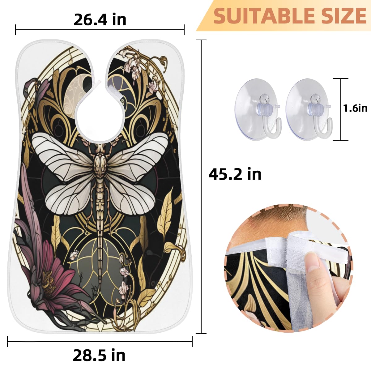**Men's Gold Dragonfly Orchid Beard Shaving Bib - Waterproof Hair Dye & Makeup Apron for Barbers, Stylists & DIY Grooming - Sink Hair Catcher & Beard Trimming Tool - Perfect for Salons, Home Use & Gifts**