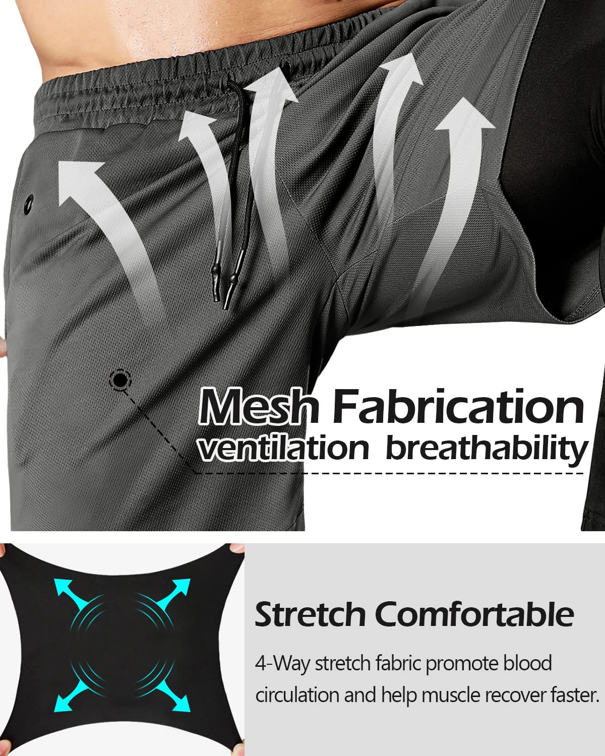 Aolesy Men's 2 in 1 Running Pants - Gym Workout Compression Pants for Men, Athletic Training Pants with Breathable Fabric - Perfect for Jogging, Fitness & Outdoor Sports