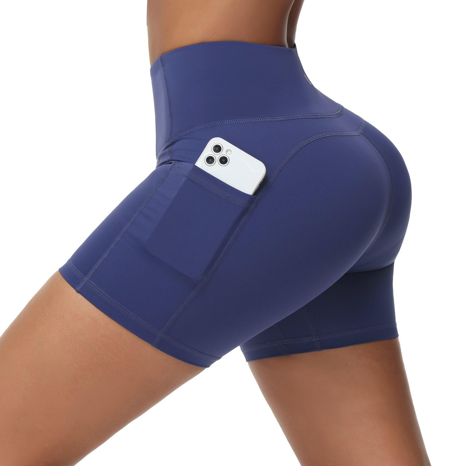 Baleaf Women's High Waist Workout Shorts - Light Compression Yoga Spandex Volleyball Biker Shorts with 3 Pockets for Running, Gym & Active Wear