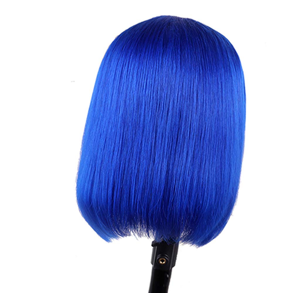 Brazilian Blue Human Hair Bob Wig 13x4 Lace Front for Women - 10 Inch Pre Plucked Silky Straight Middle Part with Baby Hair, 180% Density, Bleached Knots, HD Transparent Lace - Perfect for Cosplay, Parties, and Daily Fashion Styling