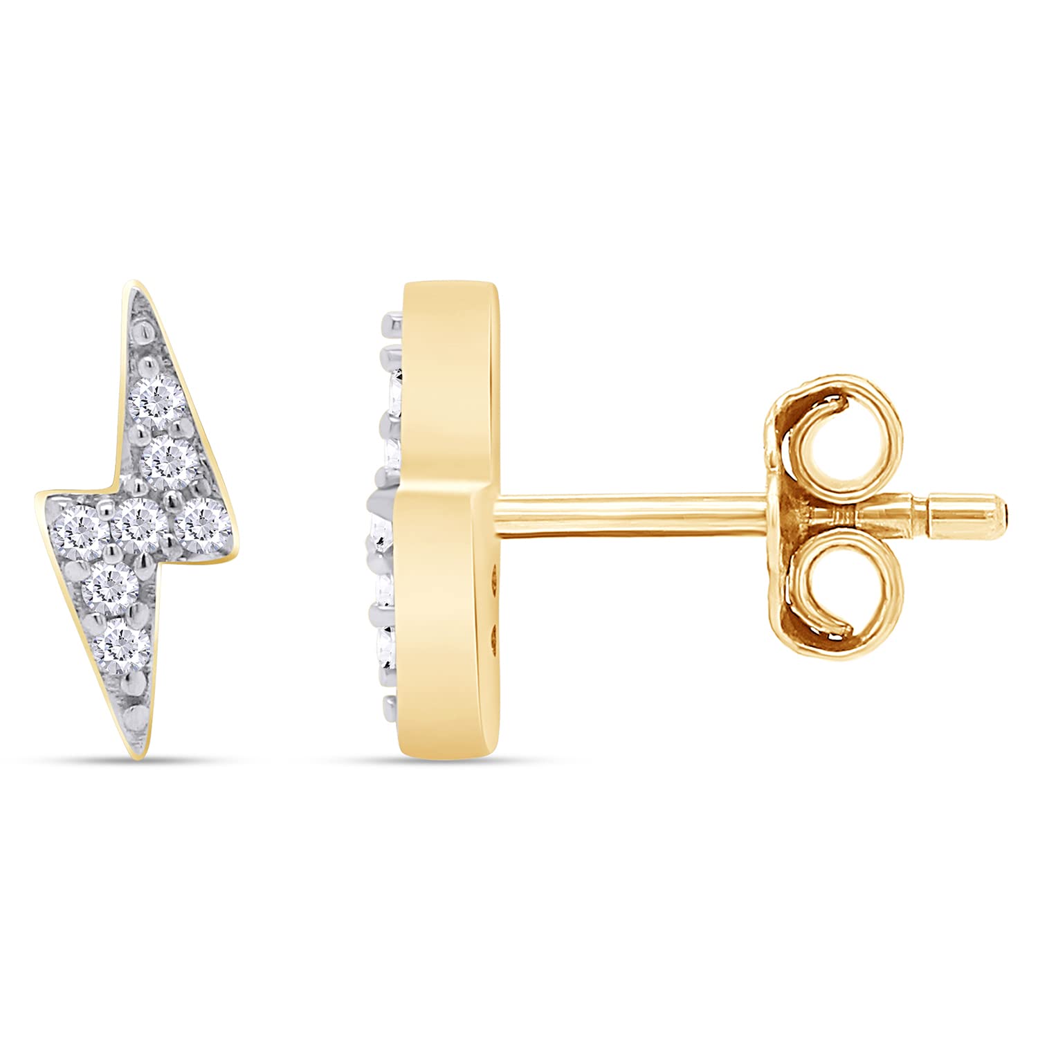 14K White Gold Round White Natural Diamond Accent Lightning Bolt Stud Earrings for Women - Perfect for Everyday Wear, Parties & Gifts