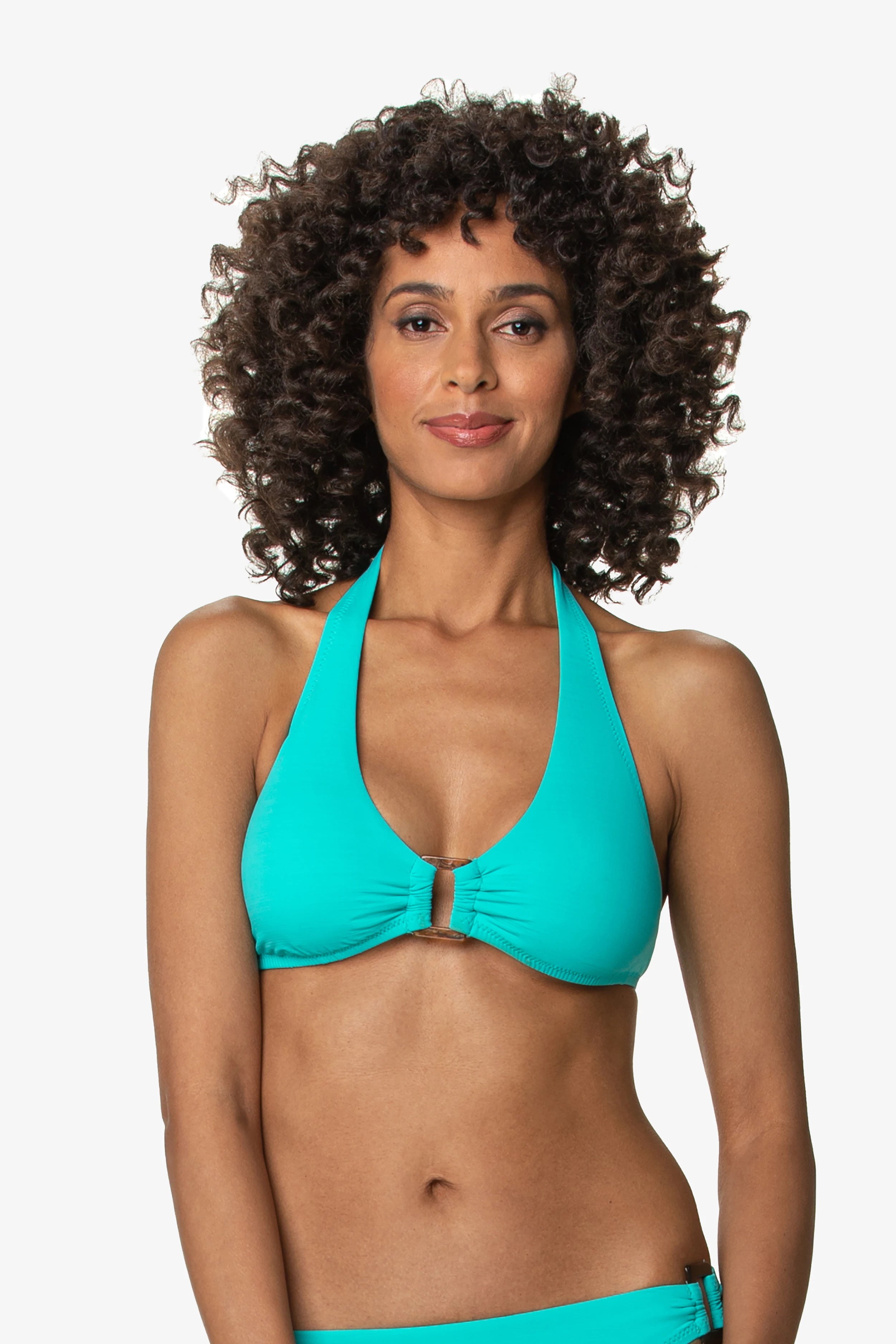 Textured Seafoam Aqua Tortoise Halter Top - Stylish Women's Swimwear for Beach Vacation & Pool Party