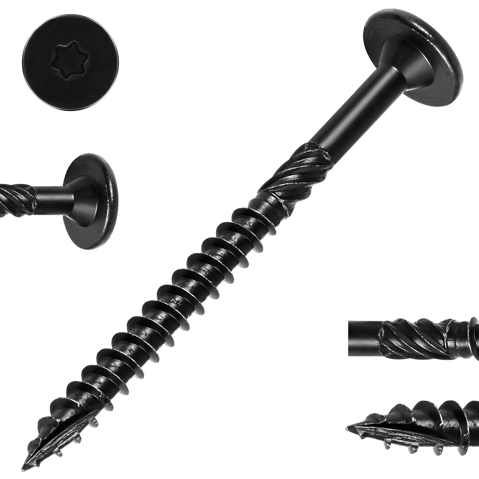 8 Inch Heavy-Duty Outdoor Wood Screws - 250Pcs Star Drive Deck Screws - Black Rust Resistant Timber Screws for Wood, Log & Landscaping (#14 x 8) - Perfect for Deck Building, Fence Installation & Outdoor Wood Projects