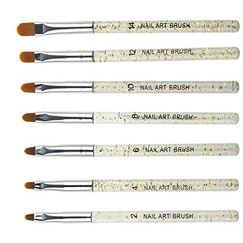 7-Piece Nail Art Brush Set - Acrylic & UV Gel Nail Polish Painting Drawing Brushes Kit (Silver) - Professional Manicure Tools for Salon, Home DIY & Nail Art Enthusiasts