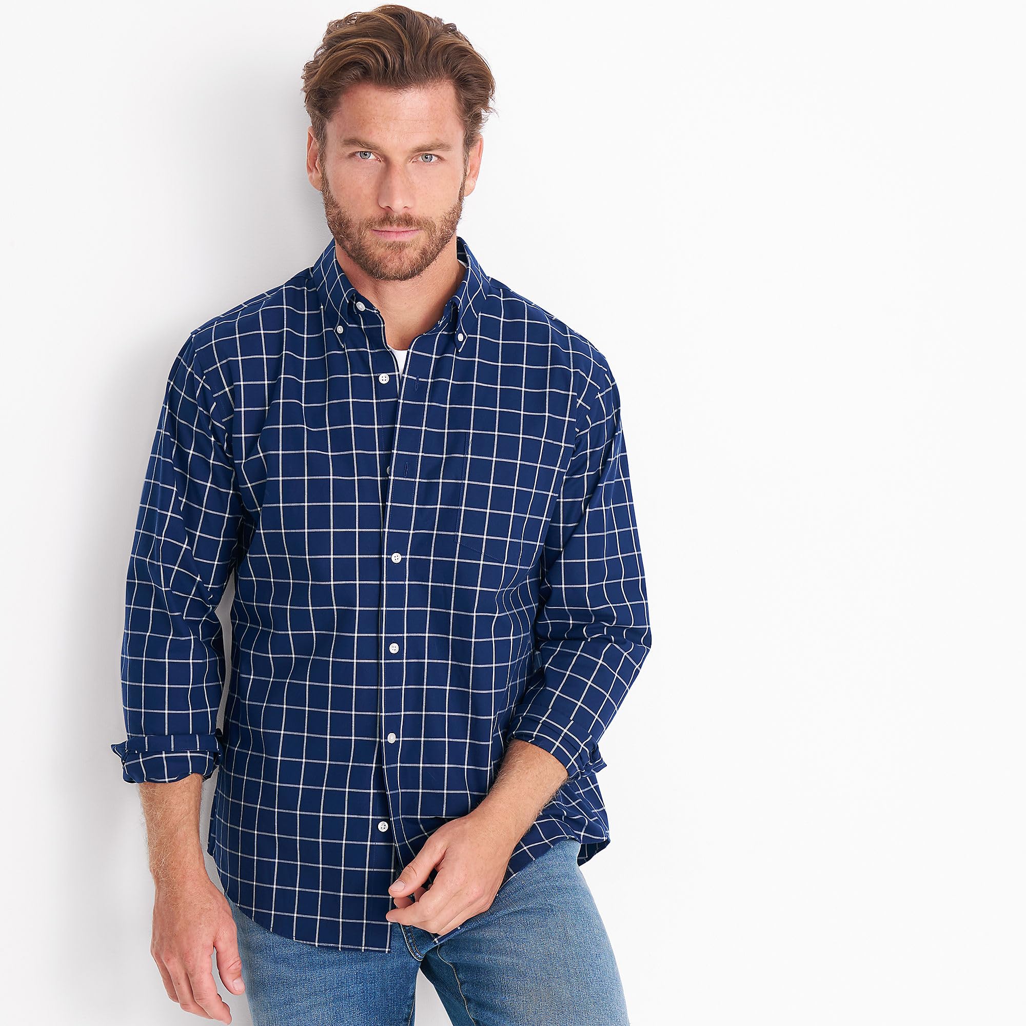 Lands' End Men's Traditional Fit No Iron Twill Shirt - Comfortable Wrinkle-Free Dress Shirt for Office, Business & Casual Wear