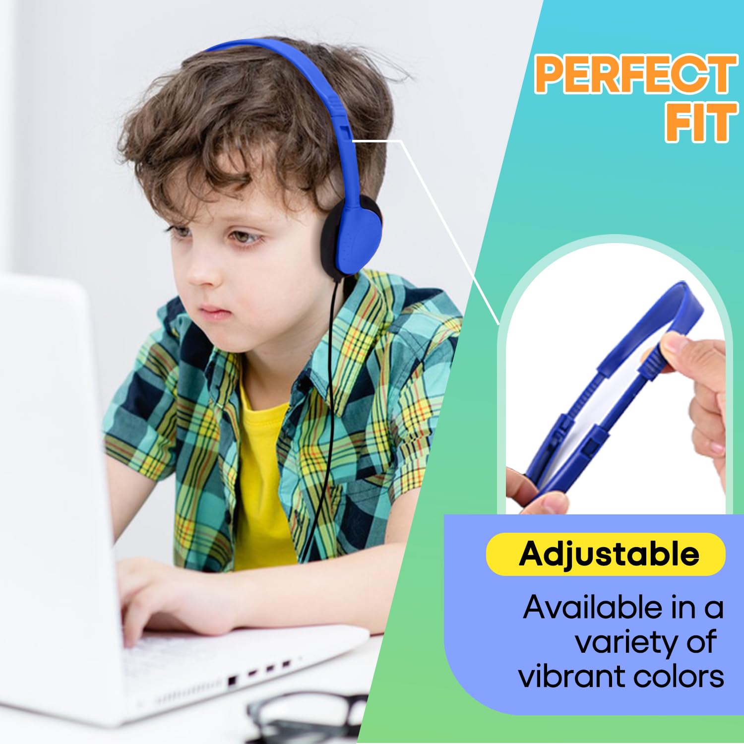 50 Pack Bulk Classroom Headphones - Durable Wired Earphones for Students, Kids, Teens & Adults - School Headset Set for Learning Centers, Libraries & Computer Labs (HY857, 50 Mixed Colors)