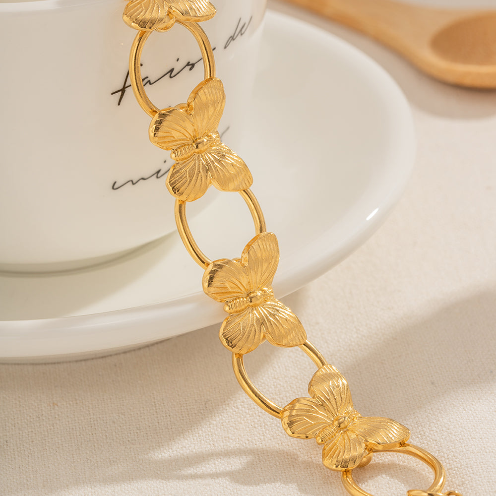Elegant Stainless Steel Butterfly Oval Chain Bracelet for Women - Perfect for Everyday Wear, Gift Giving & Special Occasions