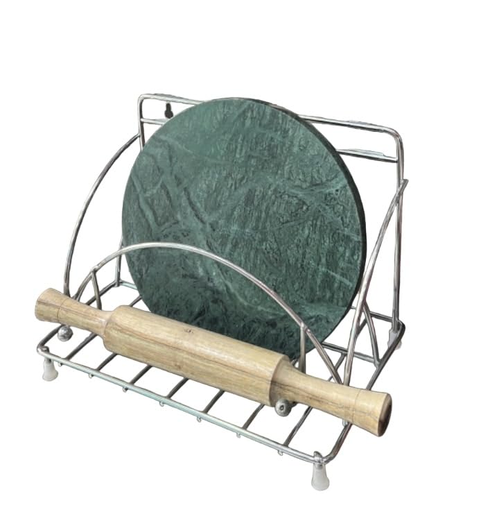 Premium Stainless Steel Chakla Belan & Tawa Stand Set - Durable Indian Cooking Tools for Roti & Chapati Making - Perfect for Home Kitchens & Restaurants