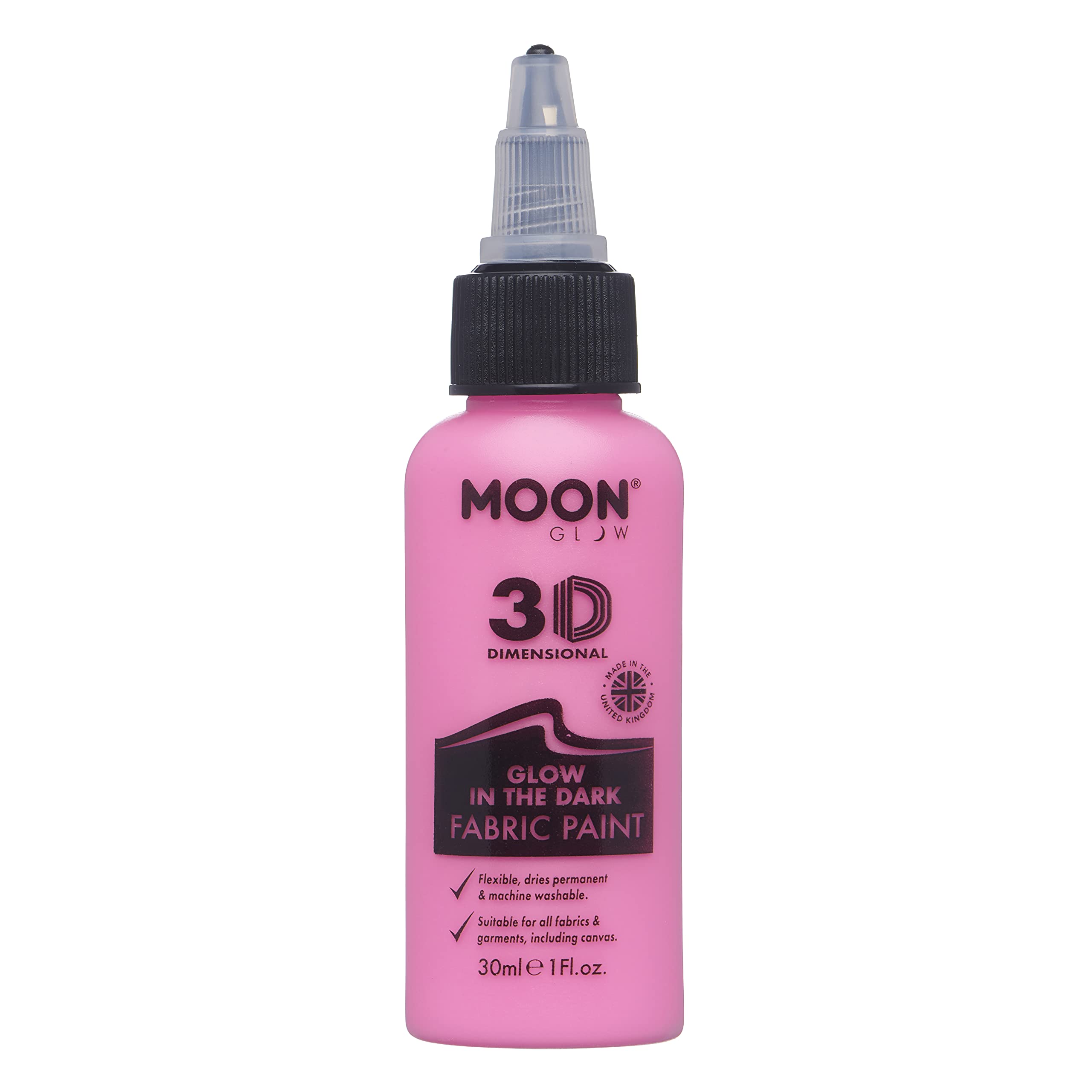 Glow in the Dark Fabric Paint - Moon Glow Pink for DIY Clothing, Halloween Costumes & Nighttime Safety Designs | Non-Toxic & Washable