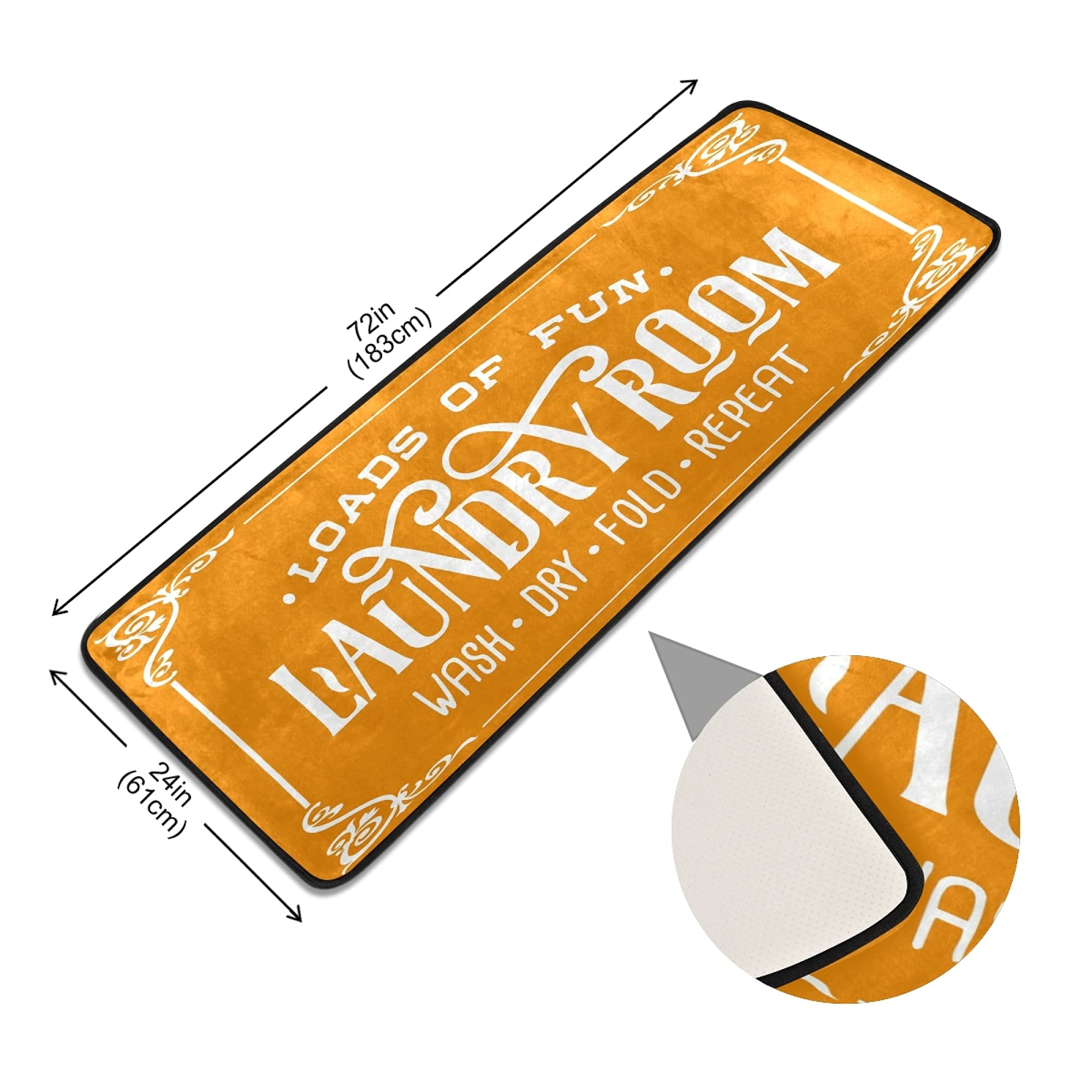 KLL Machine Washable Laundry Rug - 72x24 Inch Orange Farmhouse Decor Runner for Laundry Room | Non-Slip Laundry Mat for Washer & Dryer Area, Mudroom Entryway