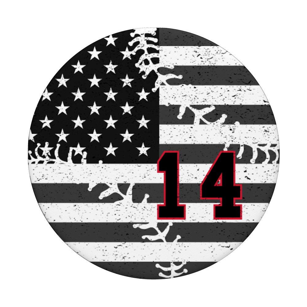 USA Flag Baseball PopSockets PopGrip - Swappable Phone Grip with Black & Red Design (Number 14) - Perfect for Sports Fans, Patriotic Gifts & Phone Protection