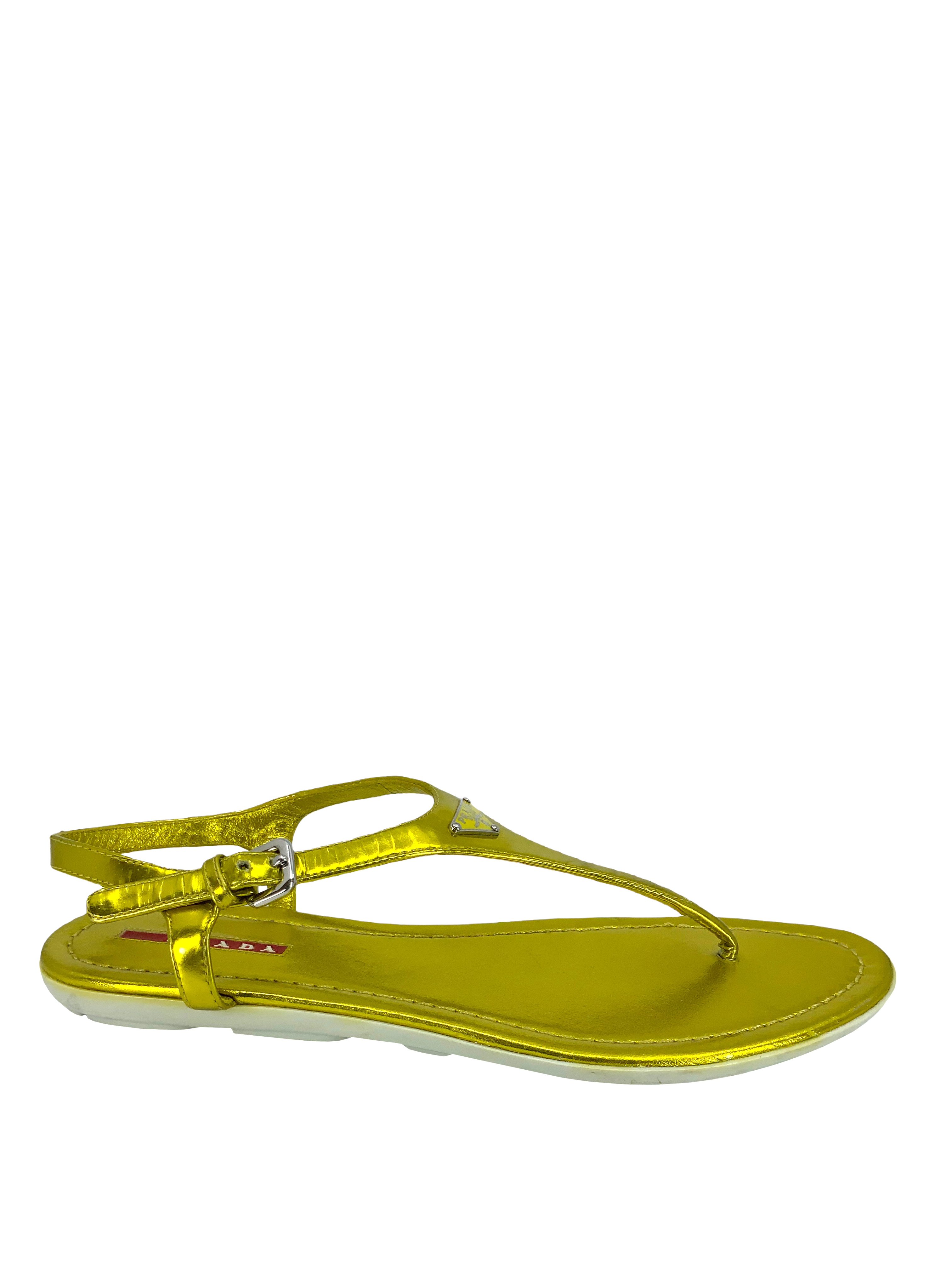 PRADA Women's Metallic Leather Logo Thong Sandals - Size 8 | Luxury Summer Flip Flops for Beach, Pool & Casual Outings