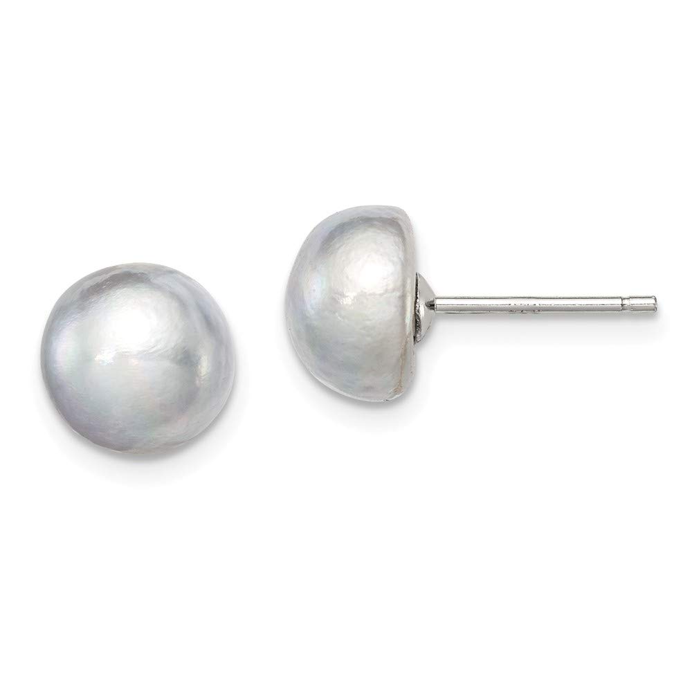 925 Sterling Silver Grey 8-9mm Freshwater Cultured Pearl Stud Earrings for Women | Classic Button Pearl Jewelry | Perfect for Weddings, Parties & Everyday Elegance