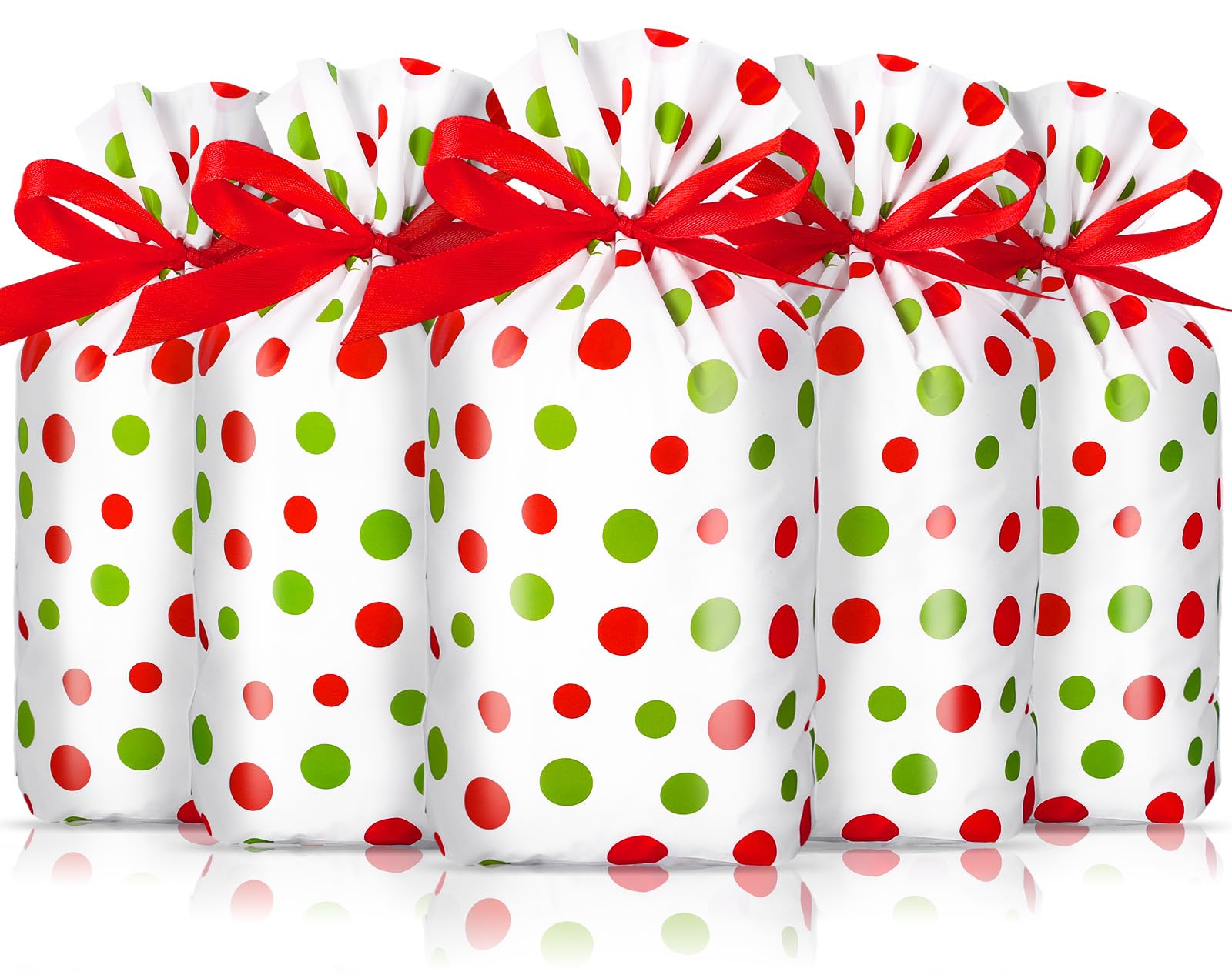 50Pcs Christmas Candy Bags with Red Green Dots - Holiday Treat Bags for Cookies & Goodies - Drawstring Gift Bags for Xmas Party Favors, Birthday, Baby Shower & Wedding - Perfect for Holiday Gift Wrapping & Party Supplies