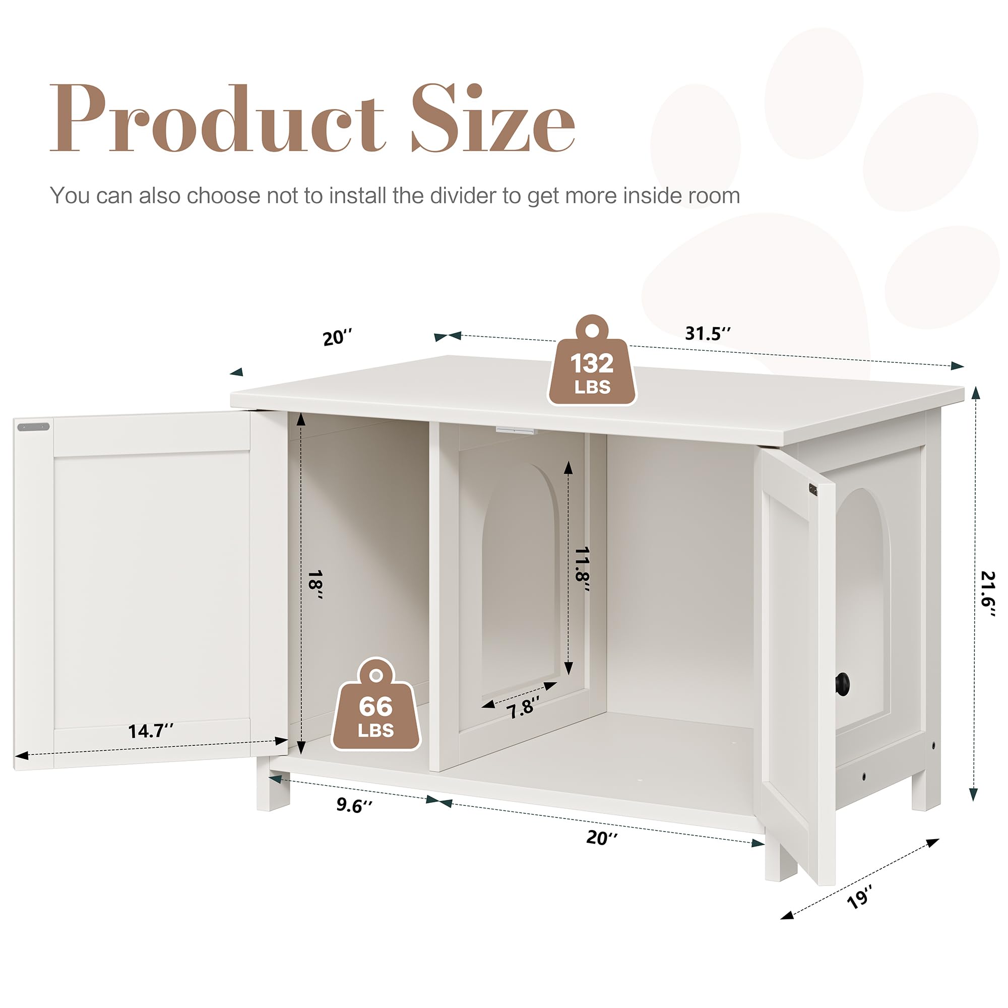 Wooden Cat Litter Box Enclosure with Barn Door - Hidden Litter Box Furniture for Cats, White - Fits Most Litter Boxes | Perfect for Home, Apartment & Pet-Friendly Spaces
