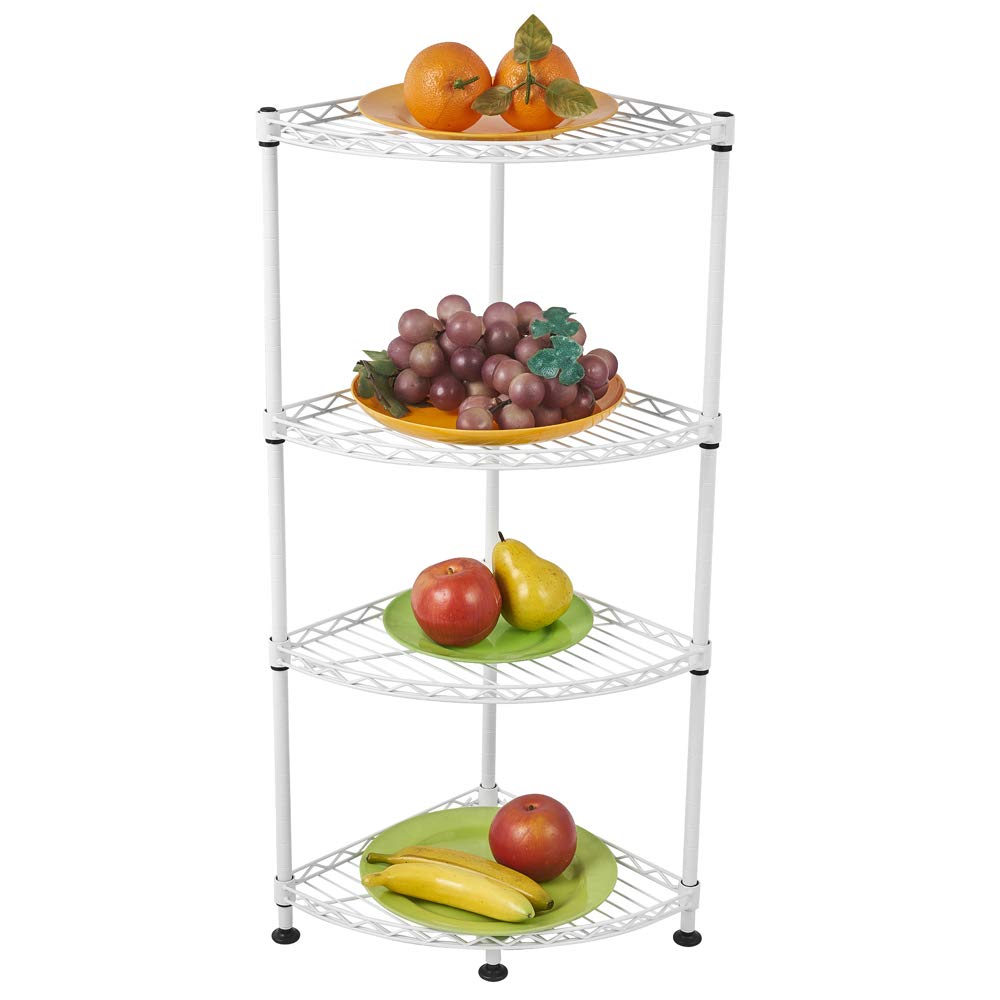 4-Tier Adjustable Metal Storage Shelf - Heavy Duty Wire Shelving Unit for Pantry, Closet, Kitchen & Laundry Organization (White) - Perfect for Home Storage, Garage Shelving & Office Organization