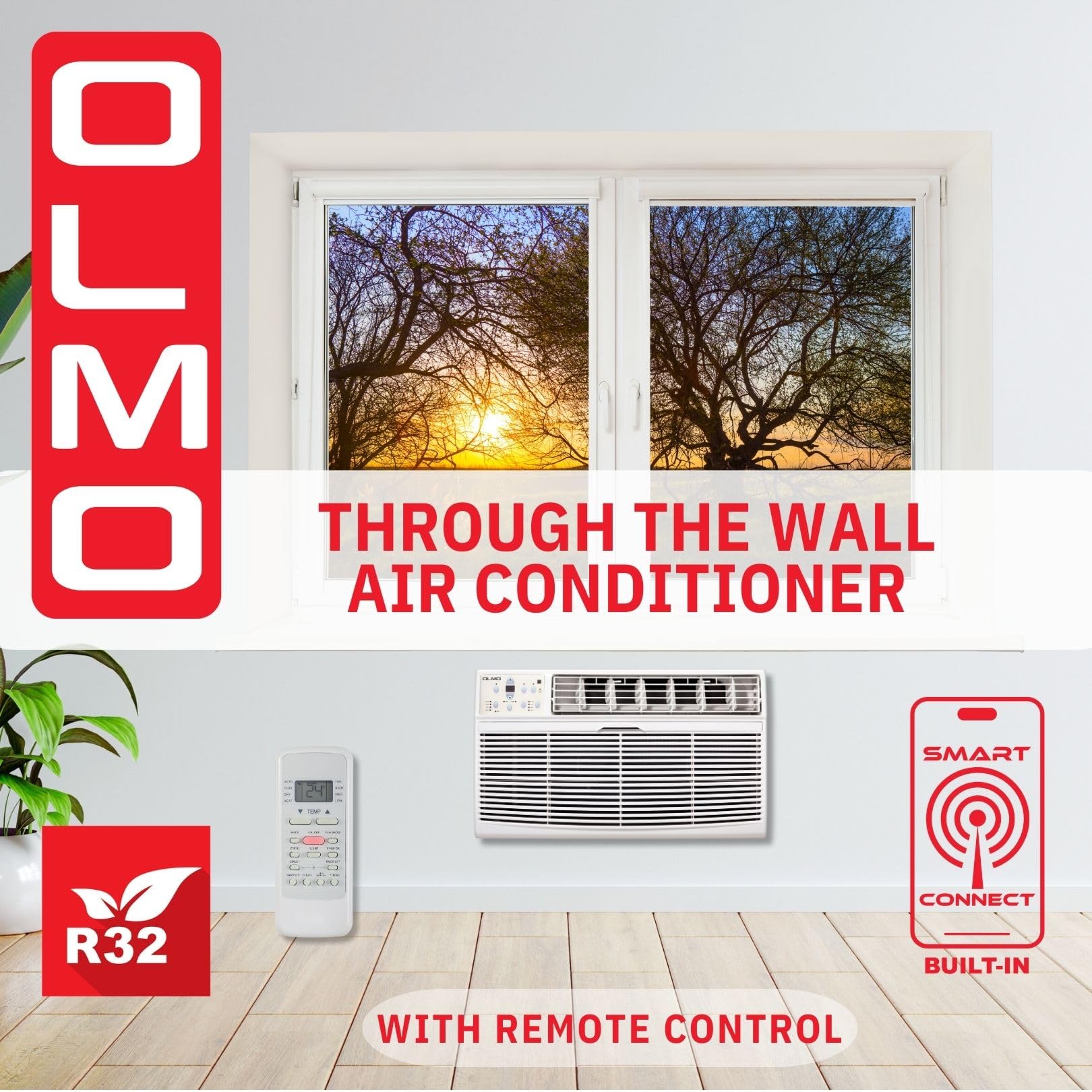 12,000 BTU 230V Through-the-Wall Air Conditioner with Remote Control & Smart Kit - Cooling Only (R32 Refrigerant) - Wall Sleeve Included - Perfect for Bedrooms, Living Rooms & Small Offices