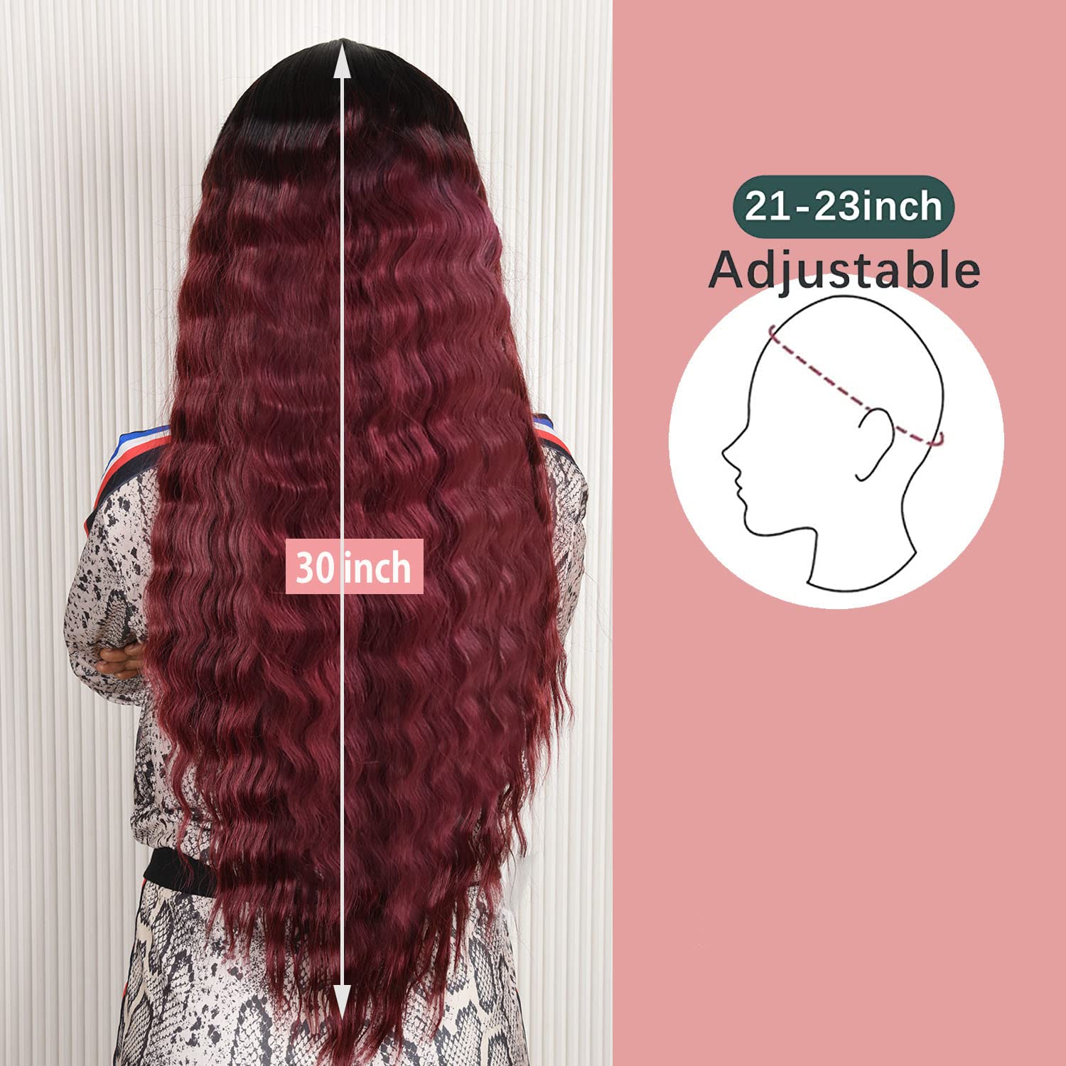 30 Inch Loose Deep Wave Synthetic Wig for Women - Long Curly Lace Front Wig with Simulated Scalp - Ombre Black Burgundy Color 1B/118 - Perfect for Cosplay, Parties & Everyday Glam