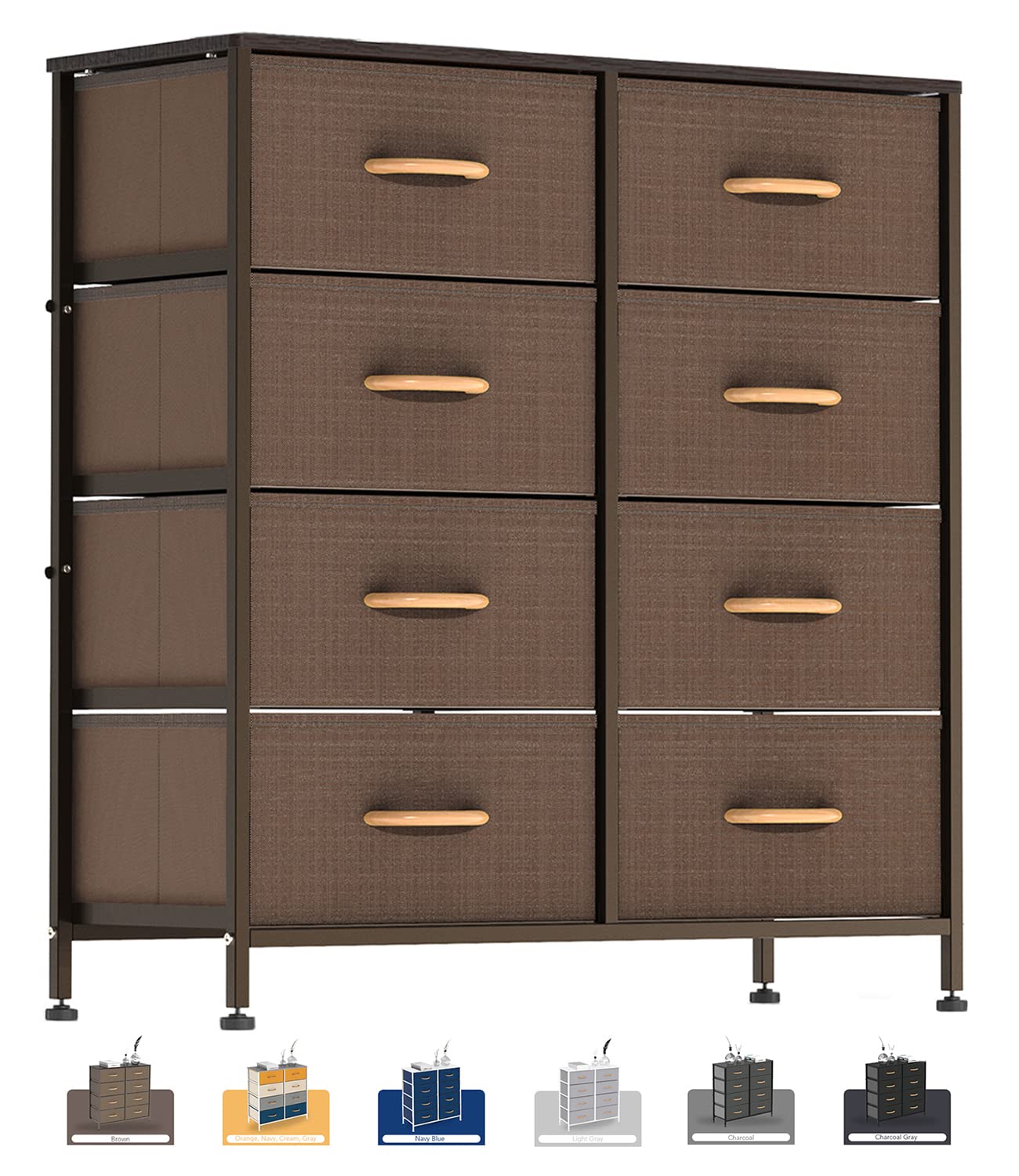 WAYTRIM 8-Drawer Dresser with Sturdy Steel Frame & Wooden Top - Fabric Storage Bins for Bedroom, Nursery, Entryway, Hallway, Closet Organization - Perfect for Home, Office, and Dorm Room Storage Solutions (Brown)