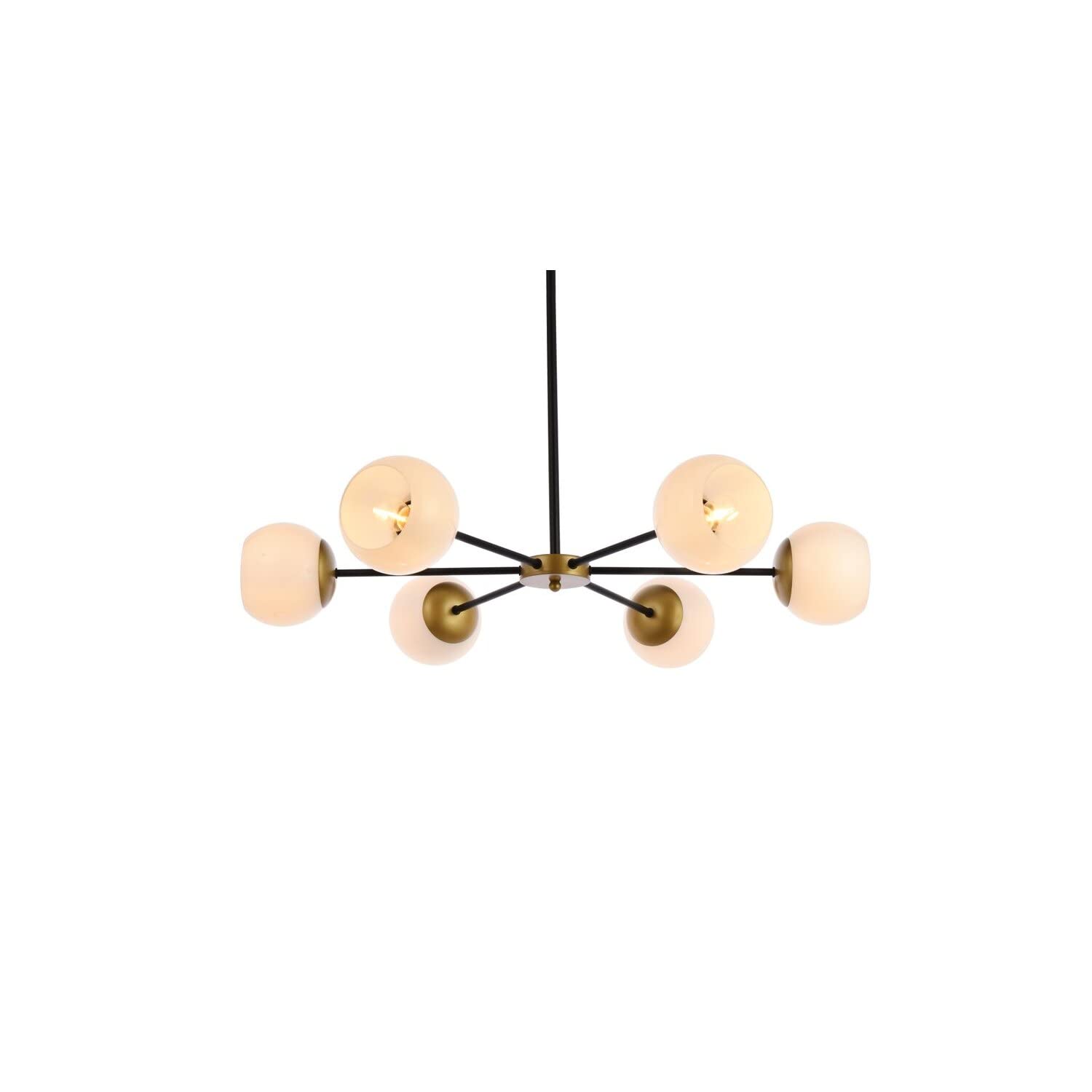 Briggs 6-Light Black and Brass Metal Pendant with White Shade - Modern Ceiling Lighting for Dining Room, Kitchen Island & Living Room