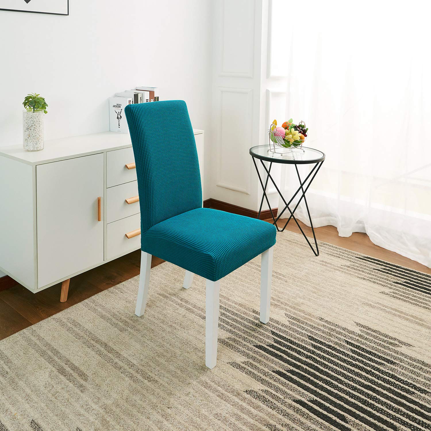 Stretch Spandex Dining Chair Covers - Dark Green Set of 2 - Washable Slipcovers for Kitchen, Wedding, Party & Home Decor