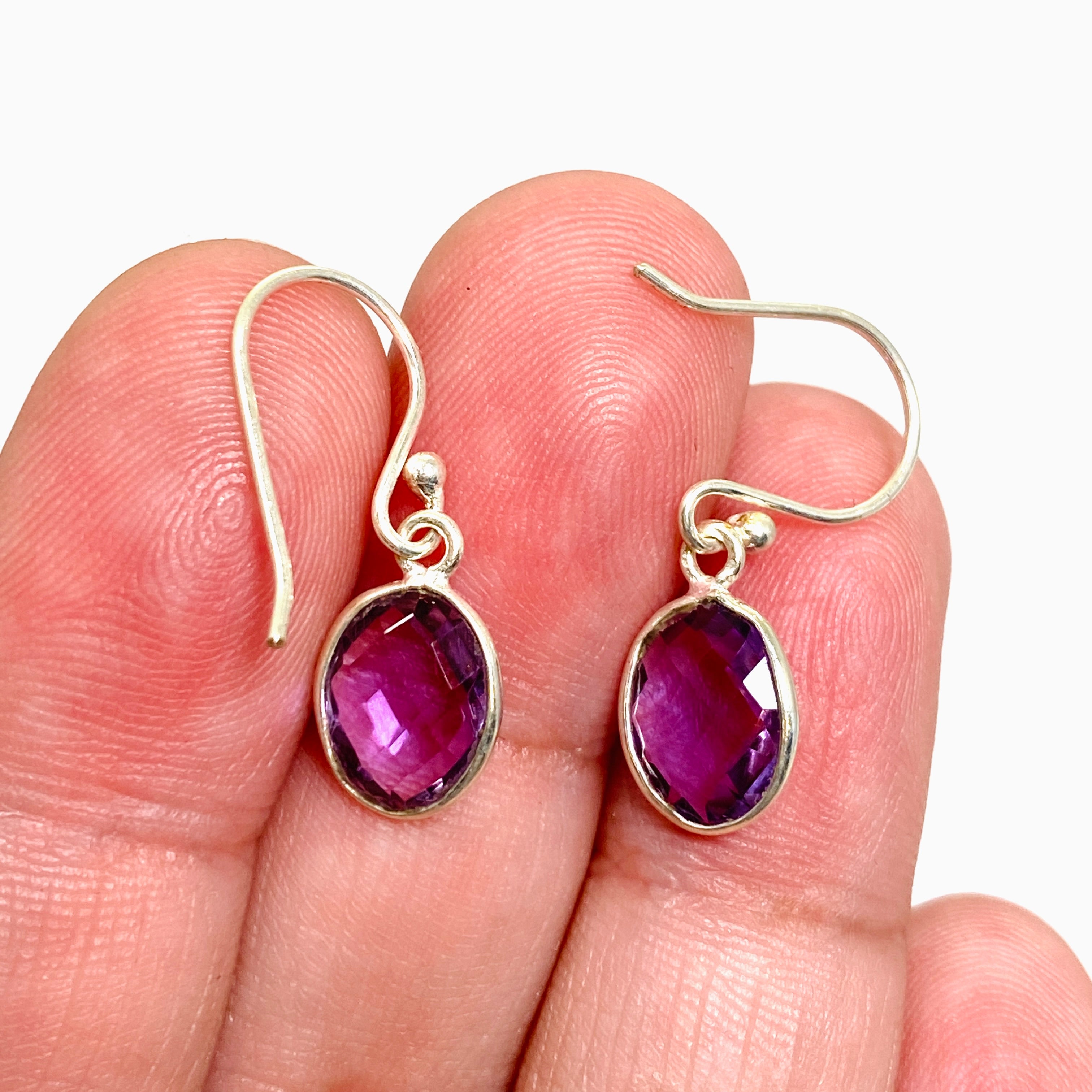 Amethyst Oval Checkerboard Faceted Earrings for Women - Elegant Purple Gemstone Jewelry - Perfect for Parties, Weddings & Special Occasions