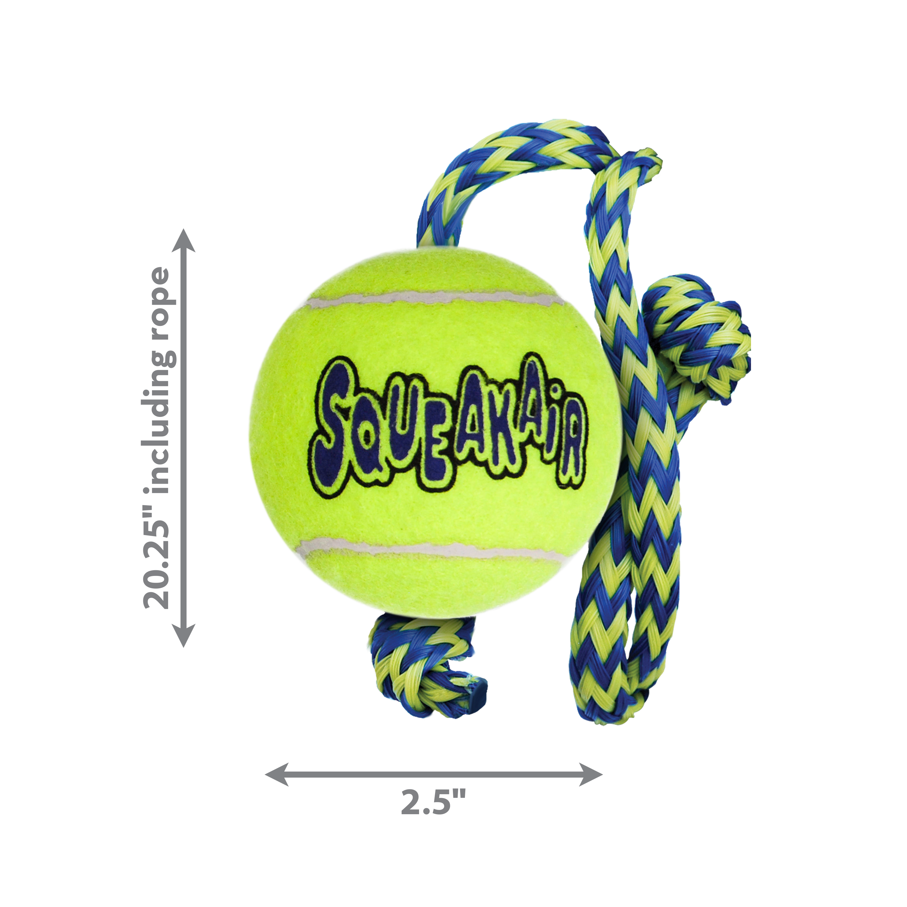 Kong Squeak Air Ball with Rope - Durable Tennis Ball Dog Toy for Fetch & Chewing - Perfect for Outdoor Play & Training