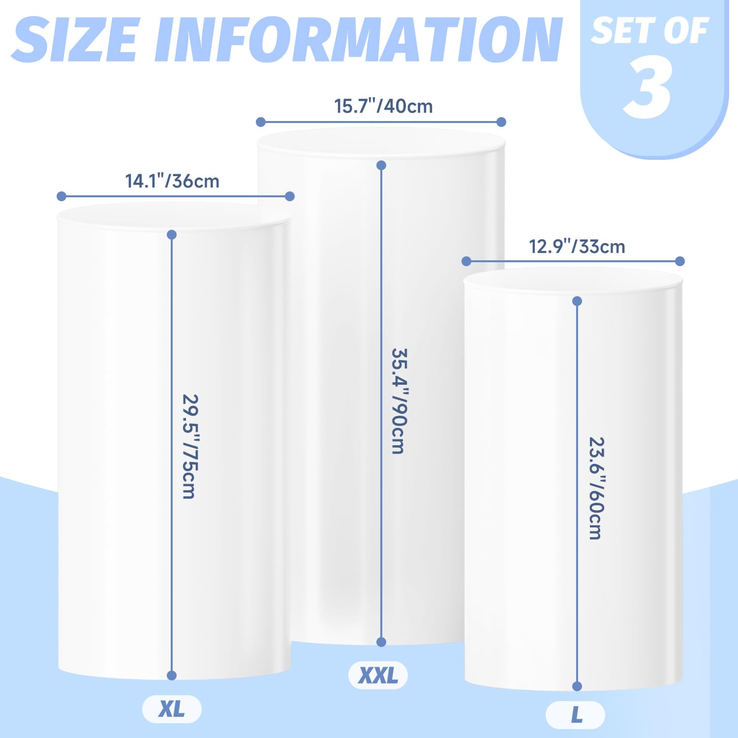 White Cylinder Pedestal Stand Set of 3 - Large Wedding Cake Stands, Party Display Pillars for Baby Showers, Birthdays & Events - Perfect for Dessert Tables, Centerpieces & Decorative Displays
