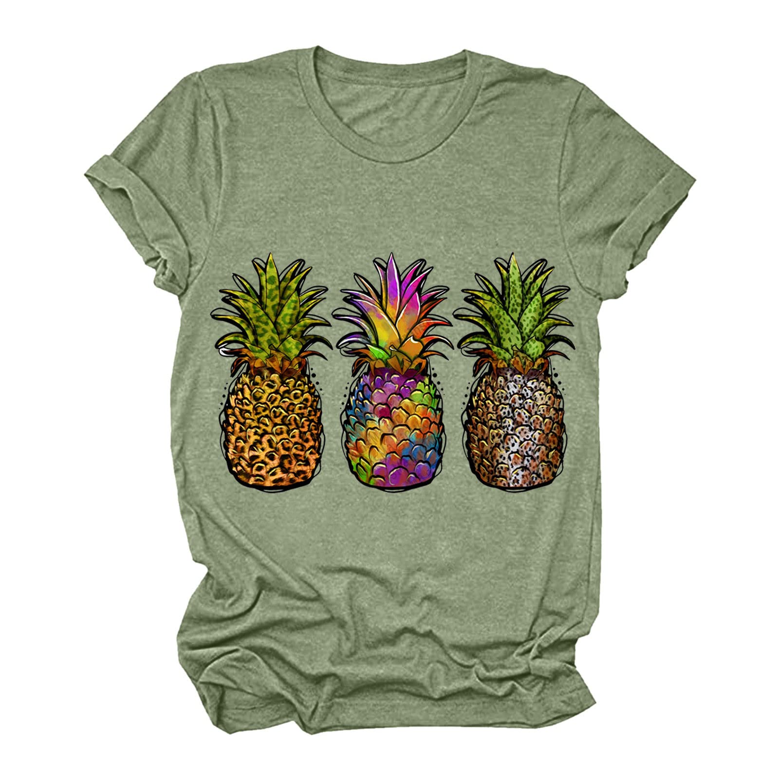 Women's Casual Pineapple Print T-Shirt - Round Neck Short Sleeve Polyester Top for Summer Outfits | Perfect for Beach Vacations, Streetwear & Casual Everyday Wear