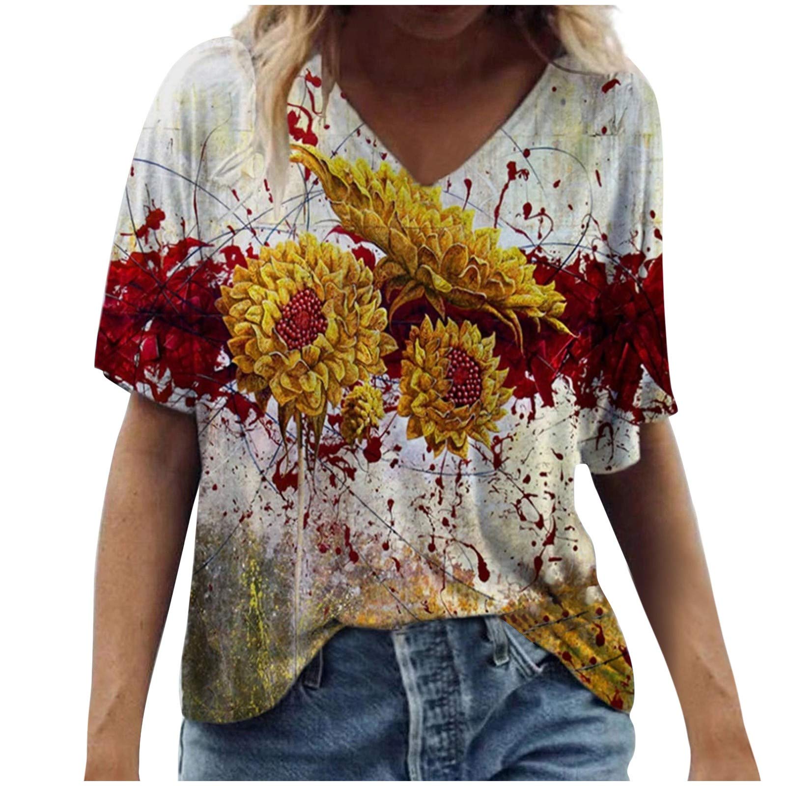 Eaktool Women's Plus Size Floral Print Round Neck Casual T-Shirt - Stylish Crop Top for Everyday Wear, Summer Outfits & Street Fashion