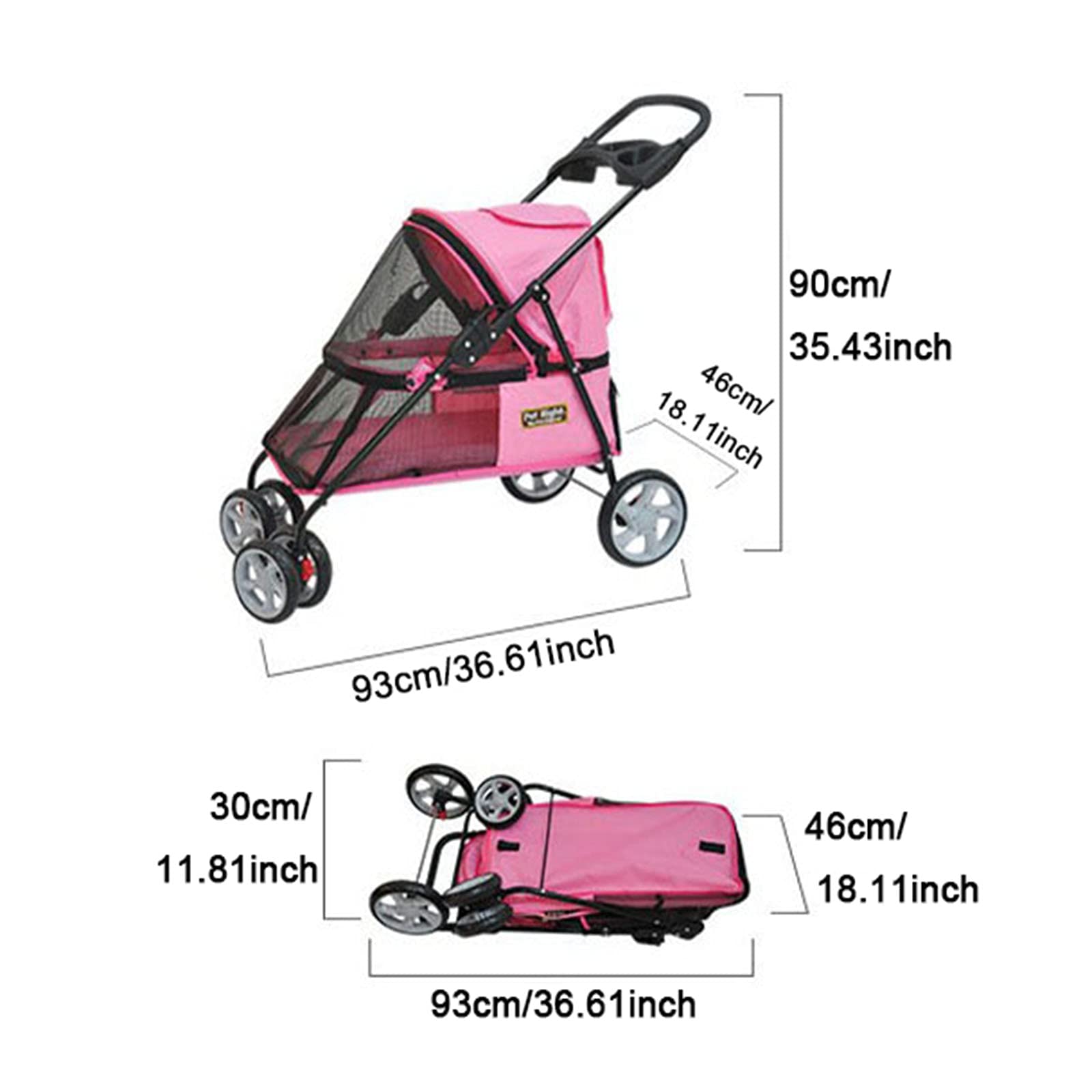 Foldable 4-Wheel Pet Stroller for Small & Medium Dogs & Large Cats - Lightweight & Reversible Design for Outdoor Travel, Walks & Vet Visits