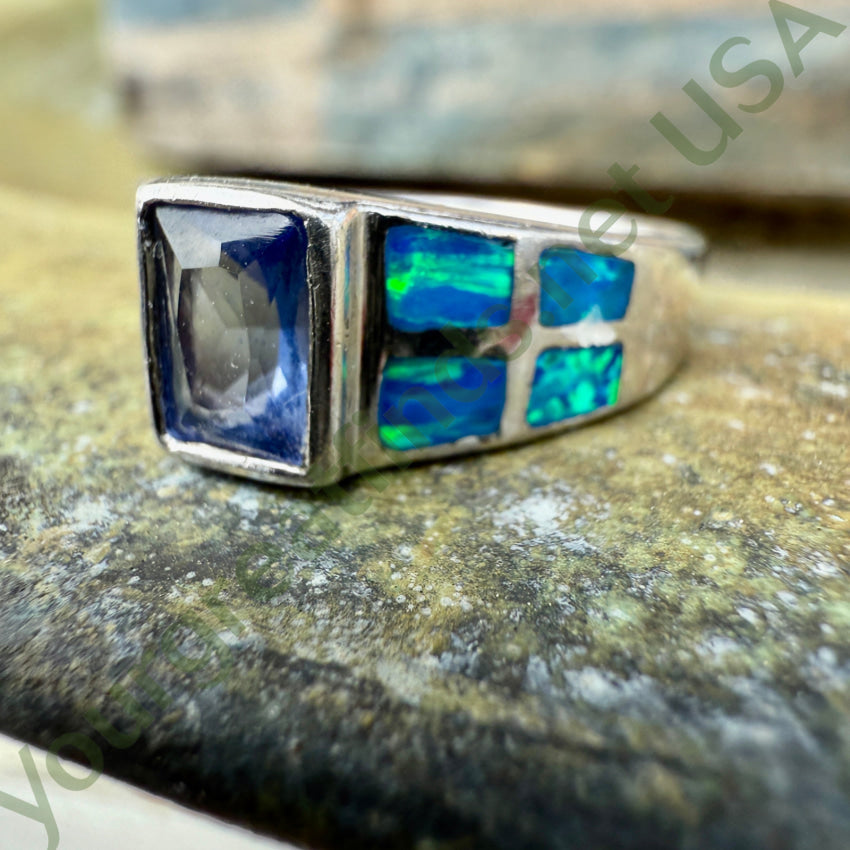 14K Sterling Silver Tanzanite & Opal Ring - Size 8 for Women | Elegant Birthstone Jewelry for Anniversary, Engagement & Special Occasions