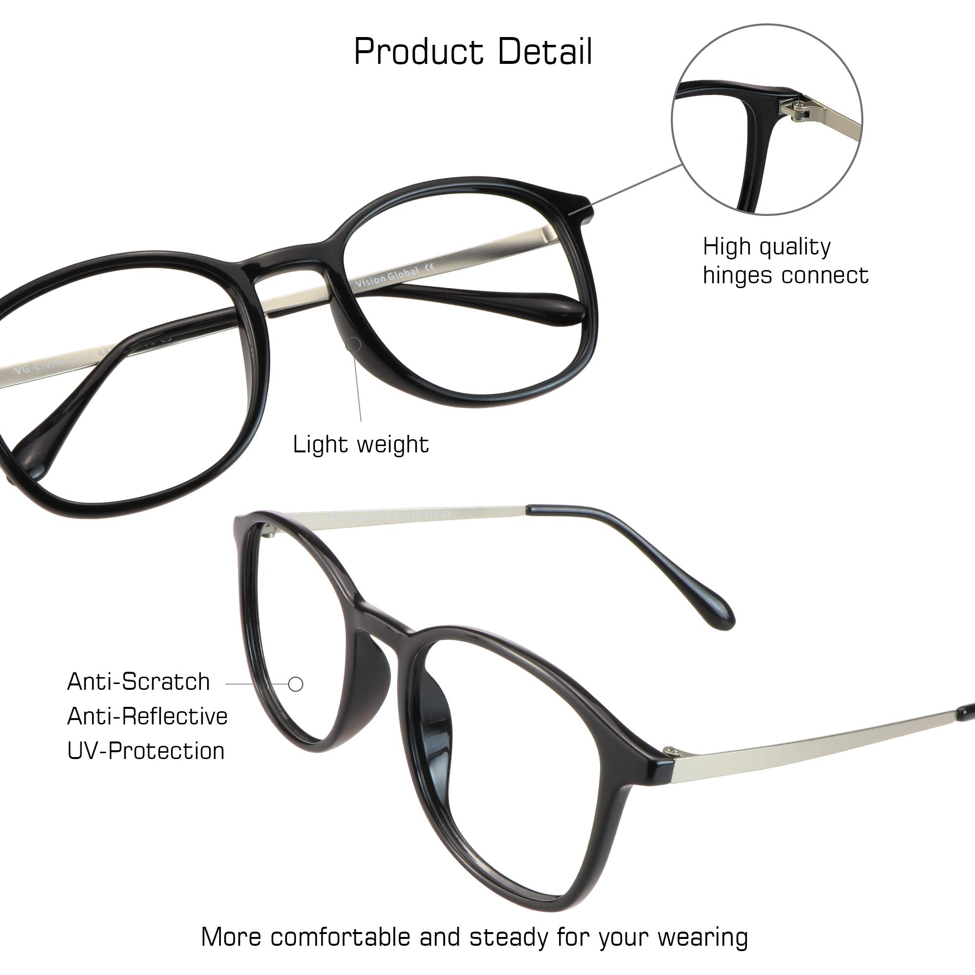 VisionGlobal Blue Light Blocking Glasses for Women & Men - Anti Glare Computer Reading & TV Glasses with Stylish Oval Frame - Perfect for Office Work, Gaming & Screen Time Protection