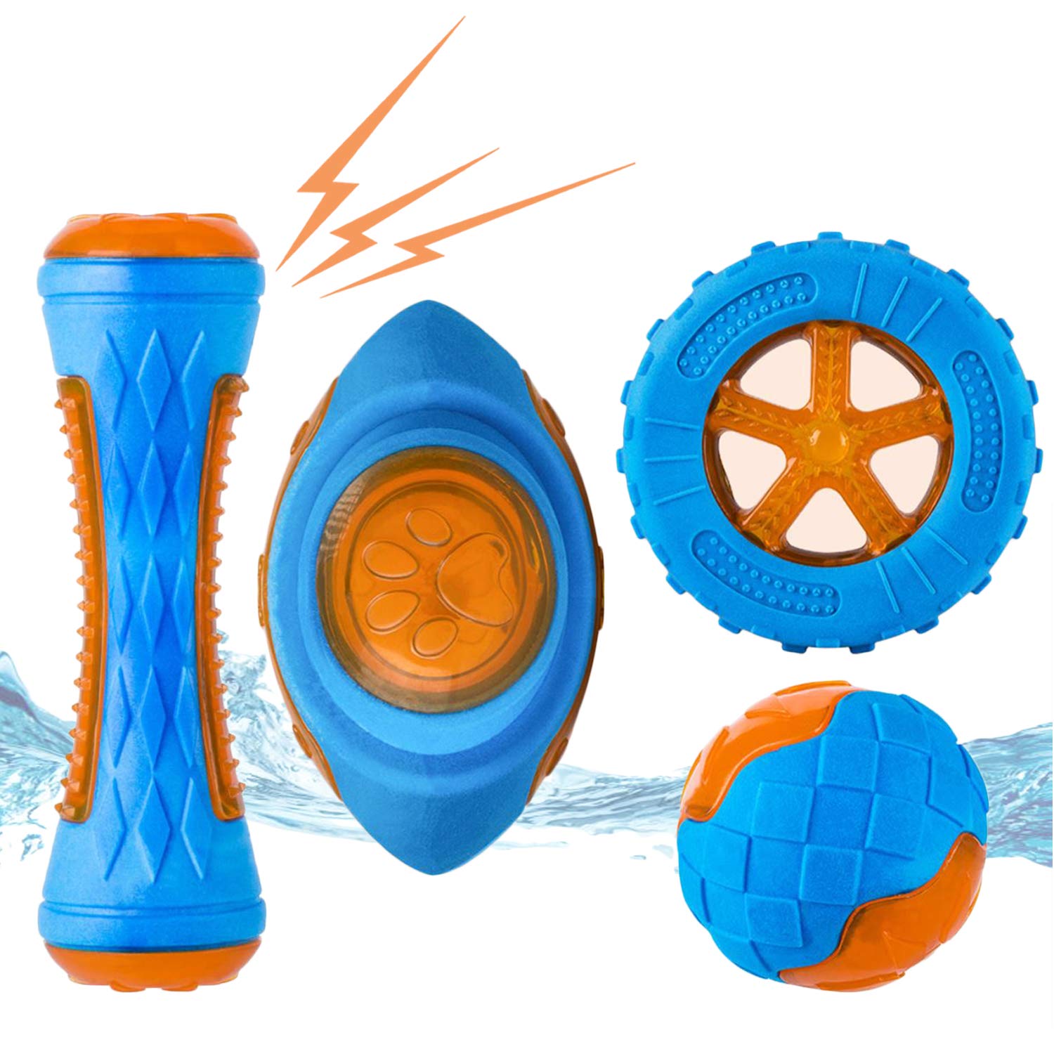 4 Pack Dog Squeaky Toys - Floating Pool Toys for Interactive Fetch & Play - Durable TPR Dog Beach Toys for Swimming, Training & Outdoor Fun