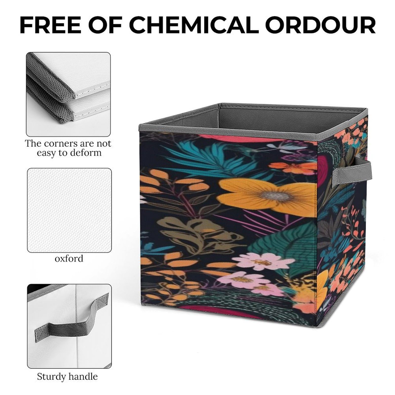 Collapsible Storage Cubes 10.6×10.6 Inches - Foldable Fabric Bins with Handles, Boho Floral Printed Organizer Baskets for Home, Office & Closet Organization | Perfect for Toys, Books & Laundry Storage