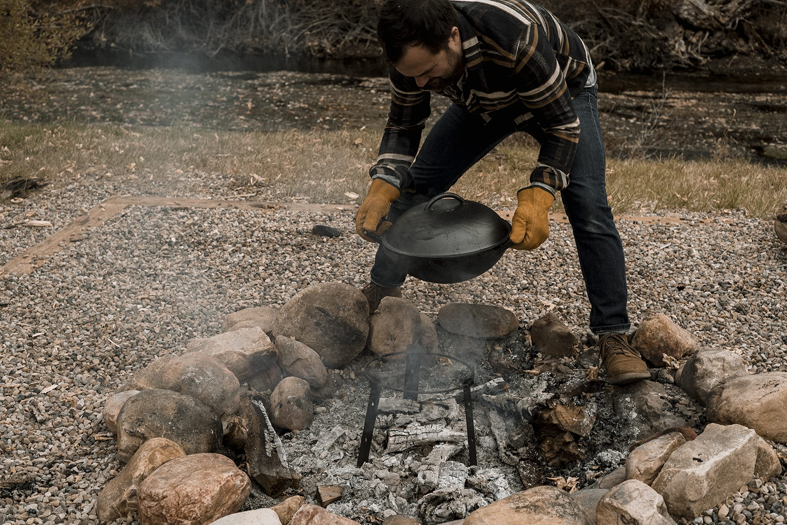 Barebones All-in-One Cast Iron Grill and Dutch Oven - Heavy Duty Outdoor Cooking Set for Camping, Backpacking, Picnics & BBQ - Perfect for Grilling, Stewing, Baking Over Campfire or Stove