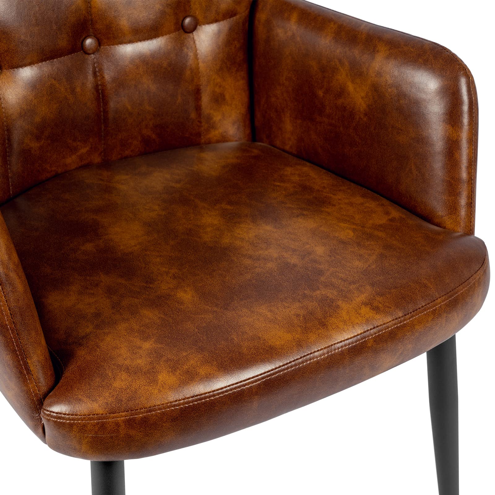 DUHOME Faux Leather Accent Chair - Modern Tufted Button Back Armchair with Upholstered Tall Back | Living Room, Bedroom & Office Reception Chair in Yellowish Brown | Perfect for Lounge, Reading Nook & Guest Seating