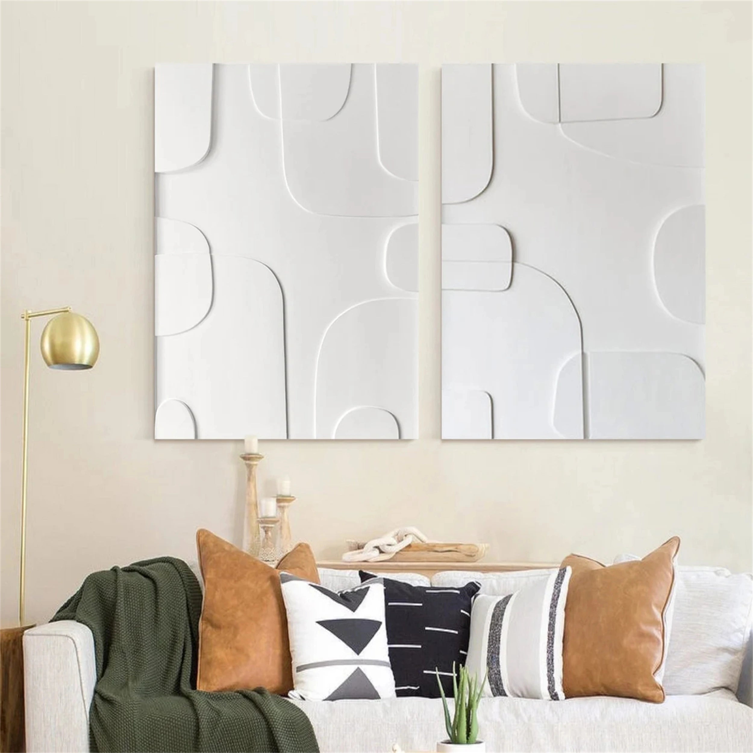 Modern White Minimalist Textured Canvas Paintings - Set of 2 Abstract Wall Art Decor #MM147 | Perfect for Living Room, Bedroom & Office Decor