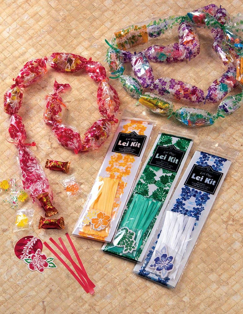 Hawaiian Candy Lei Kit - DIY Maile Lei with Silver Accents for Luau Parties, Graduation, and Hawaiian Themed Events