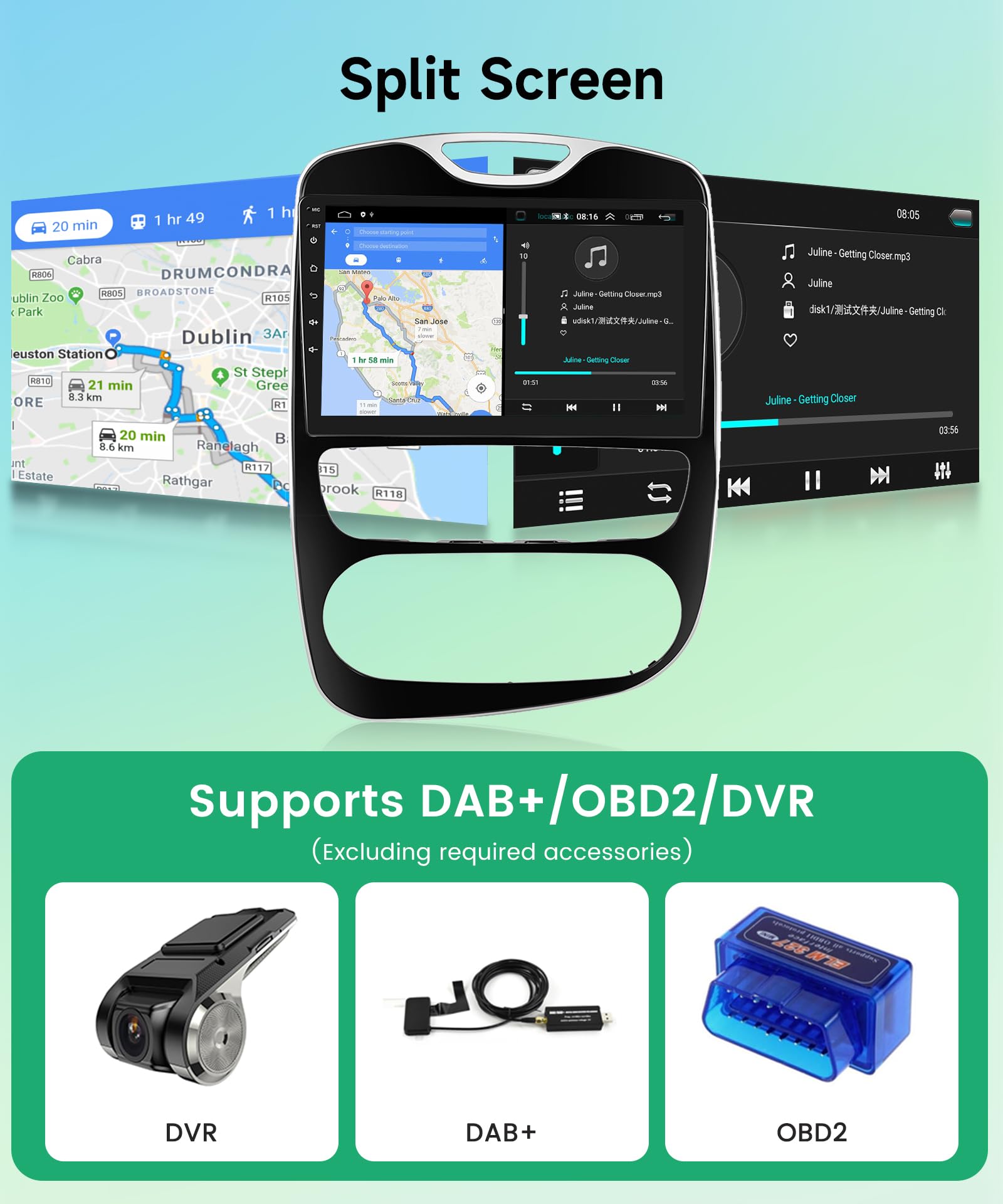 10.1 Inch Android Car Stereo for Renault CLIO 2013-2018 | Wireless CarPlay & Android Auto | GPS Navigation | Bluetooth | WiFi | HD Touchscreen | Backup Camera | Perfect for Road Trips & Daily Commuting