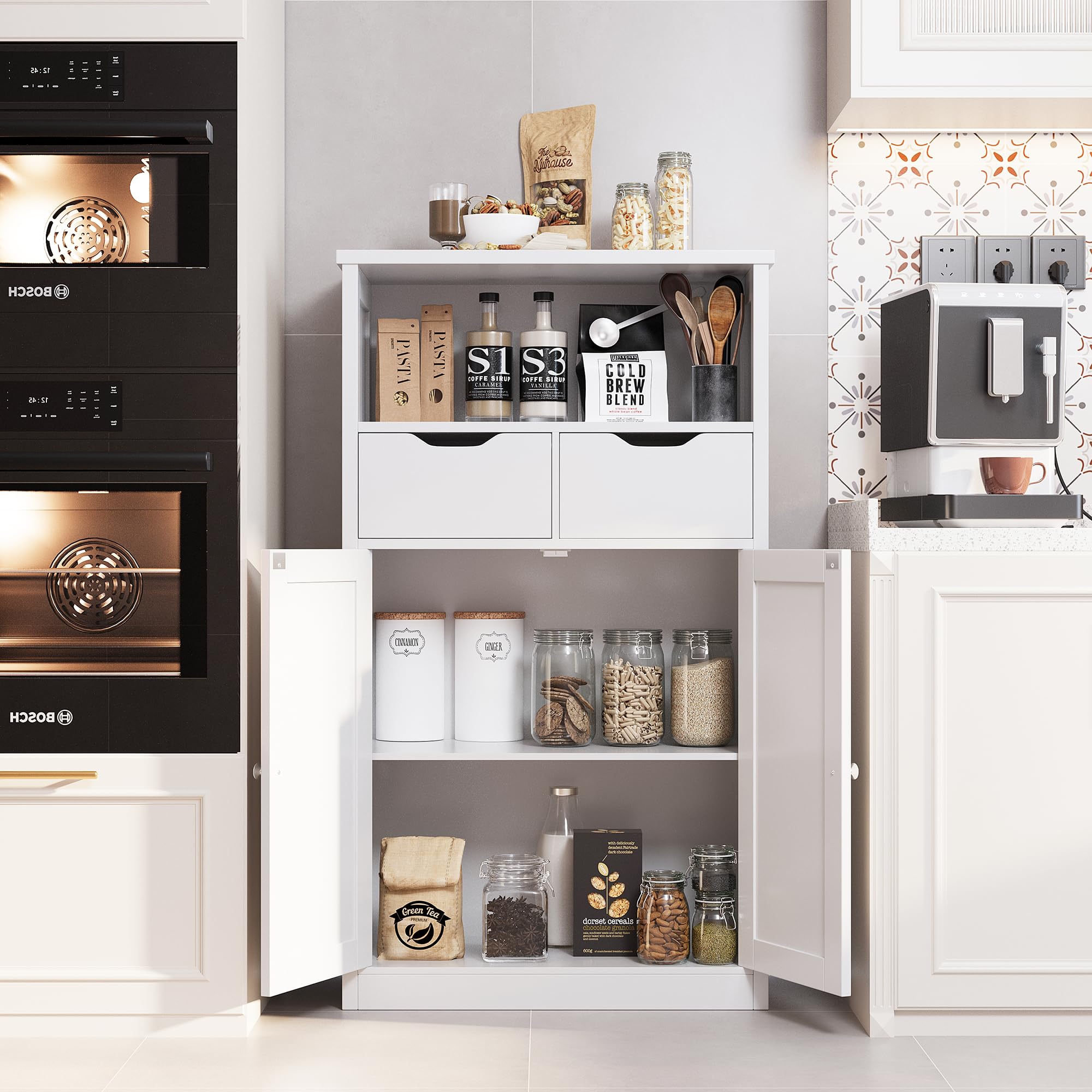 Shintenchi Storage Cabinet with Doors & Drawers - White for Bathroom, Kitchen & Living Room