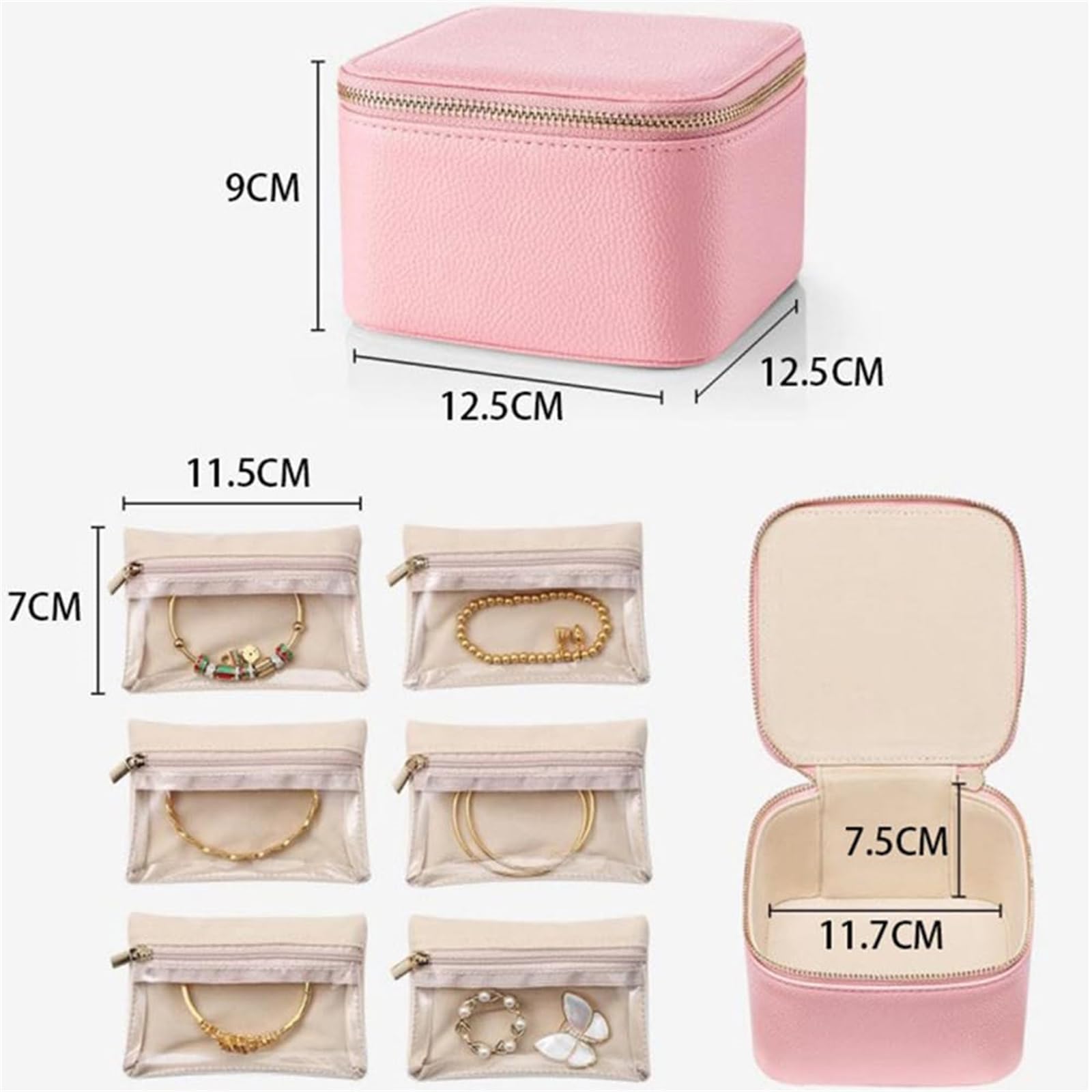 Expanlarge Leather Jewelry Organizer Box - Travel Jewelry Storage Case with Zippered Pouches | Perfect for Necklaces, Rings & Earrings Organization at Home or On The Go