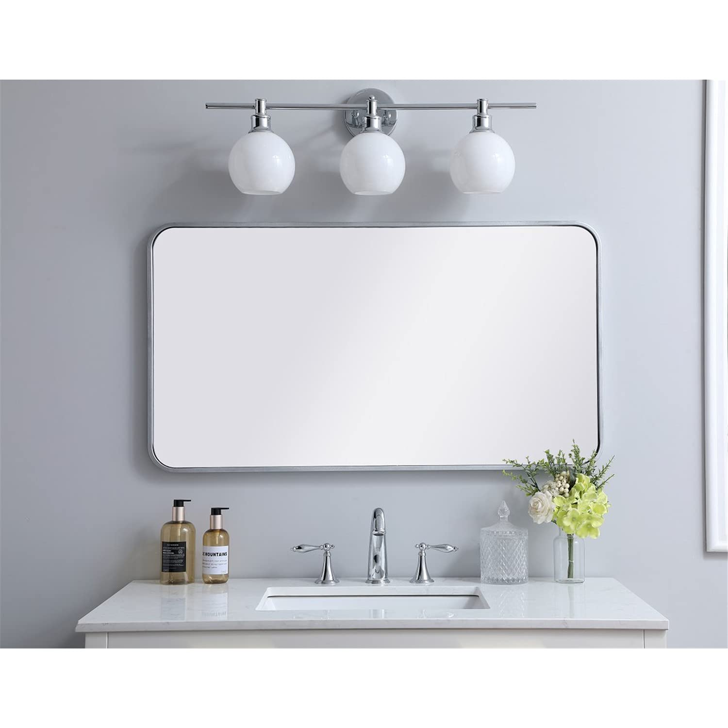 Silver Rectangular Mirror 22x40 - Elegant Decor for Living Room & Bedroom