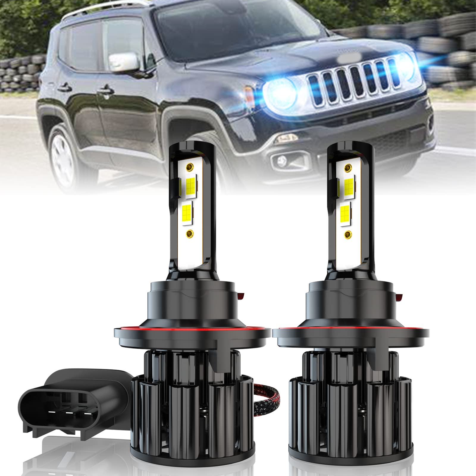 2015-2017 Jeep Renegade LED Headlight Bulbs - 9008/H13 High Low Beam 60W 10000LM 8000K Ice Blue Super Bright CSP LED Kit (2 Pack) - Plug & Play Upgrade for Night Driving & Off-Road Adventures