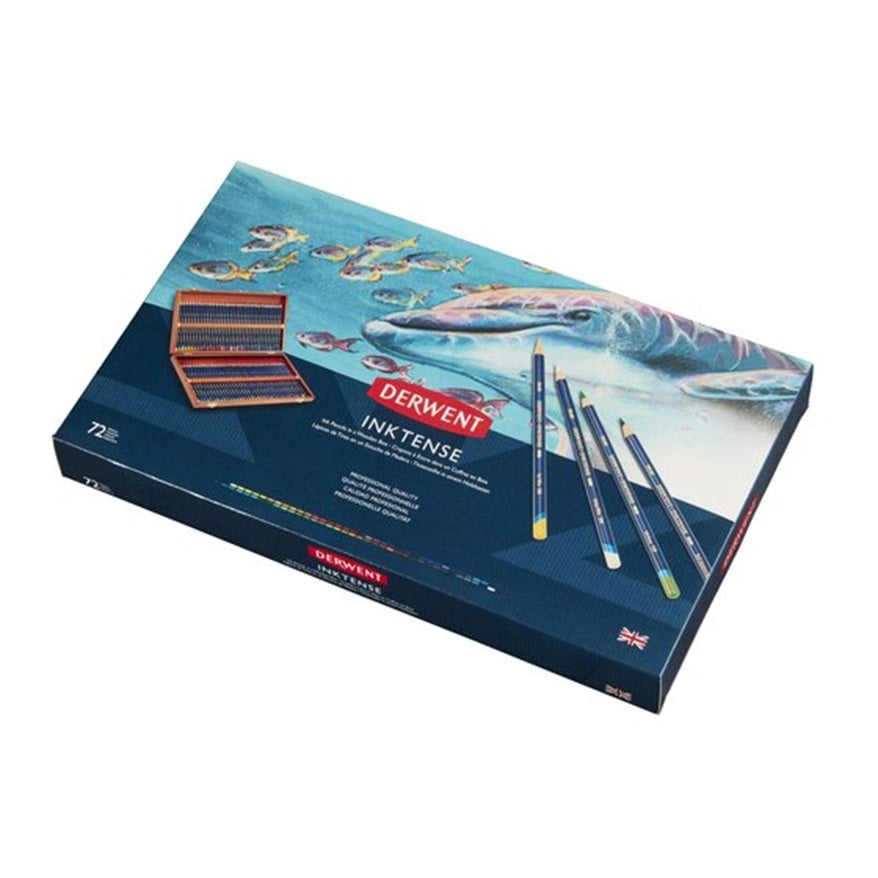 72 Derwent Inktense Watercolor Pencils Set - Professional Artist Grade Colored Pencils in Wooden Case - Perfect for Watercolor Painting, Sketching & Mixed Media Art