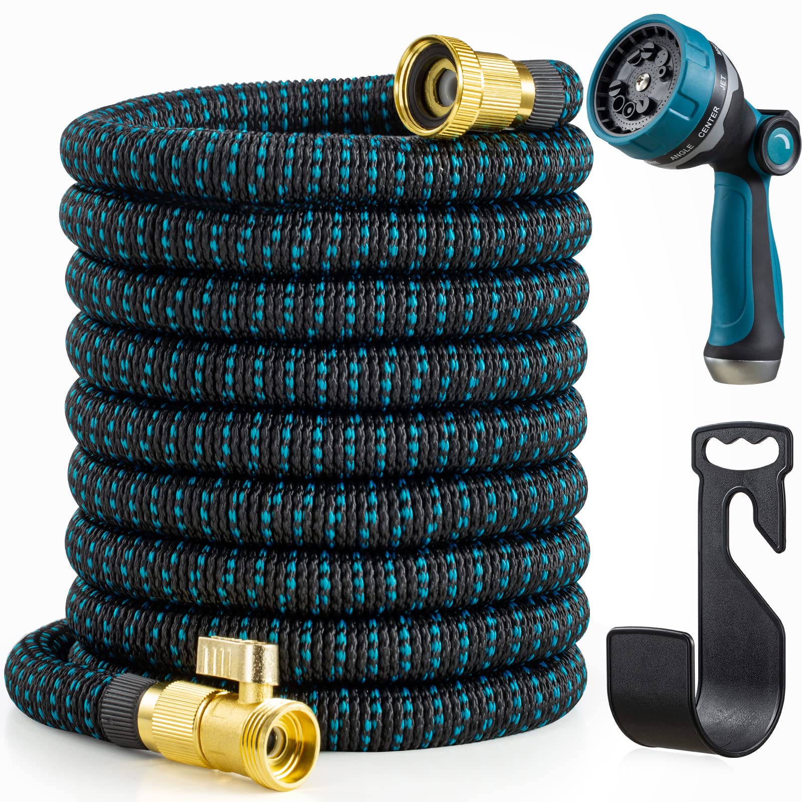 JUNEBOW 50ft Expandable Garden Hose with 10-Function Nozzle - Lightweight & Durable for Watering