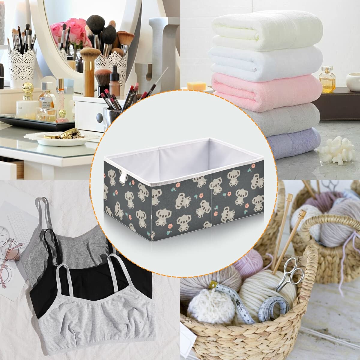 Koala Cube Storage Bin - Collapsible Waterproof Toy Basket for Kids Nursery, Closet, Playroom & Office Organizer (15.75x10.63x6.96 Inches) | Perfect for Toy Storage, Book Organization & Shelf Decor