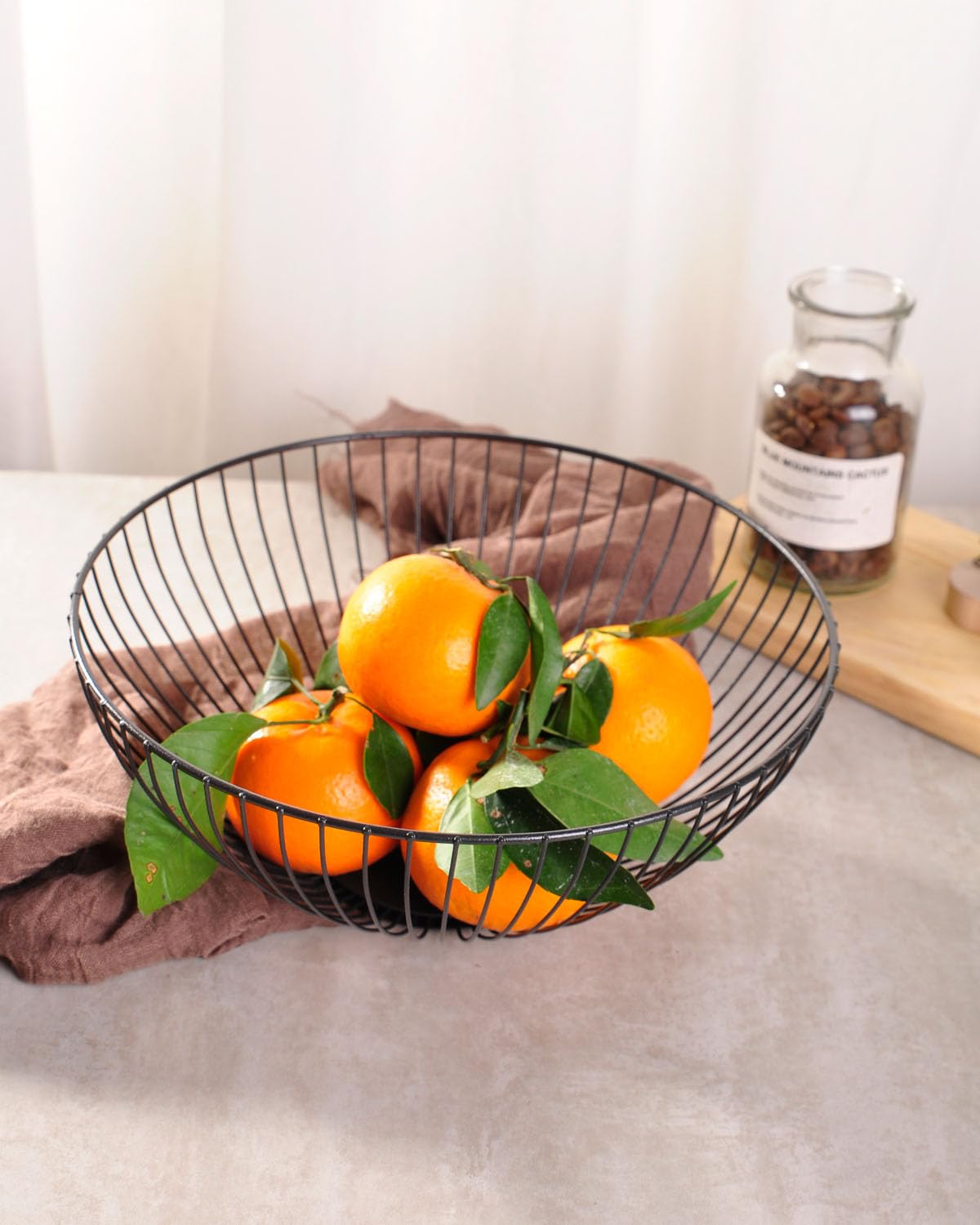 Stainless Steel Wire Fruit Basket - Modern Kitchen Countertop Fruit Bowl with Stand for Apples, Bananas & Produce | Perfect for Dining Table, Pantry & Farmhouse Decor (Low Black)
